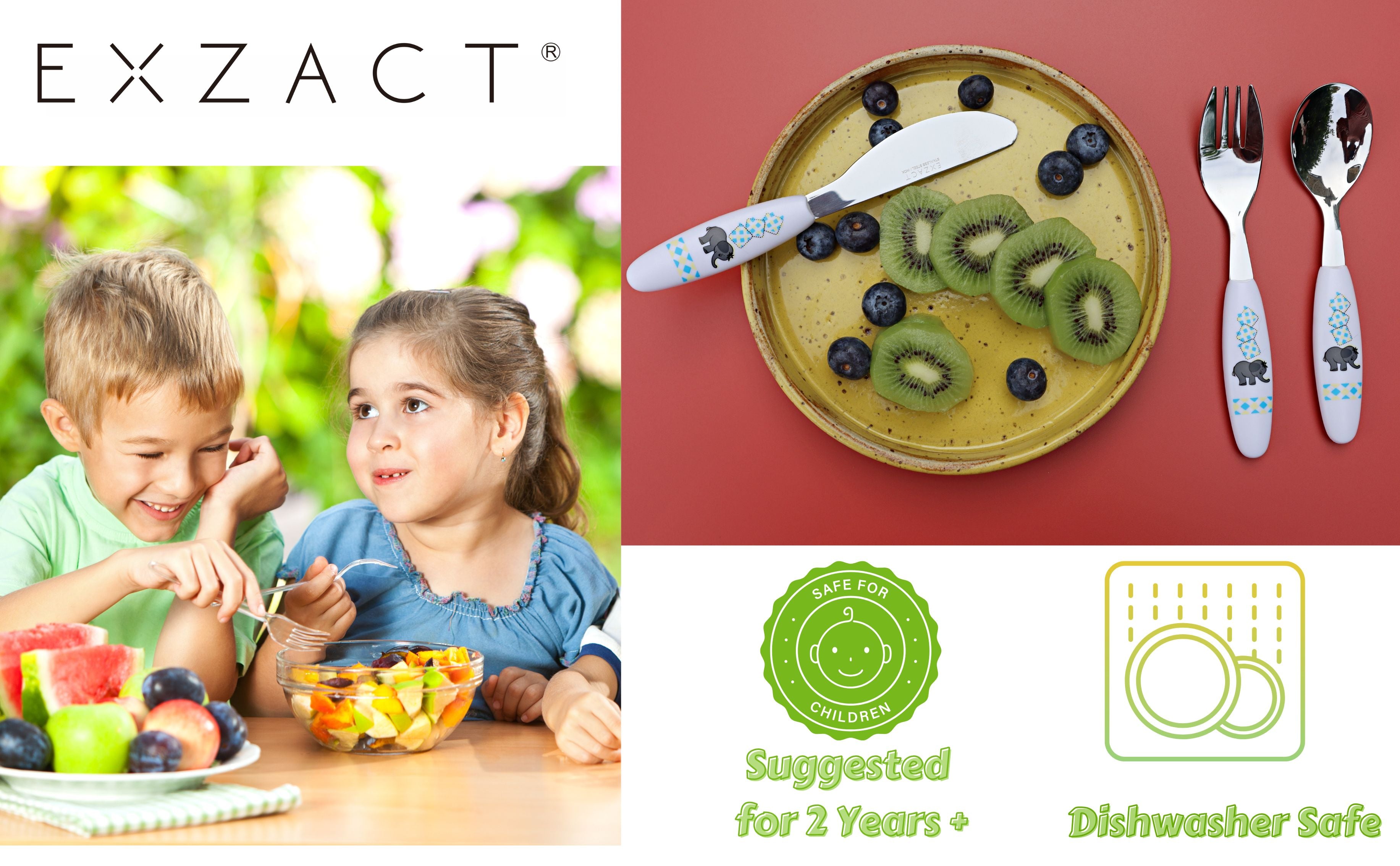 Exzact Children's Cutlery 6pcs Toddler Cutlery - 2 Forks, 2 Safe Dinner Knives, 2 Dinner Spoons
