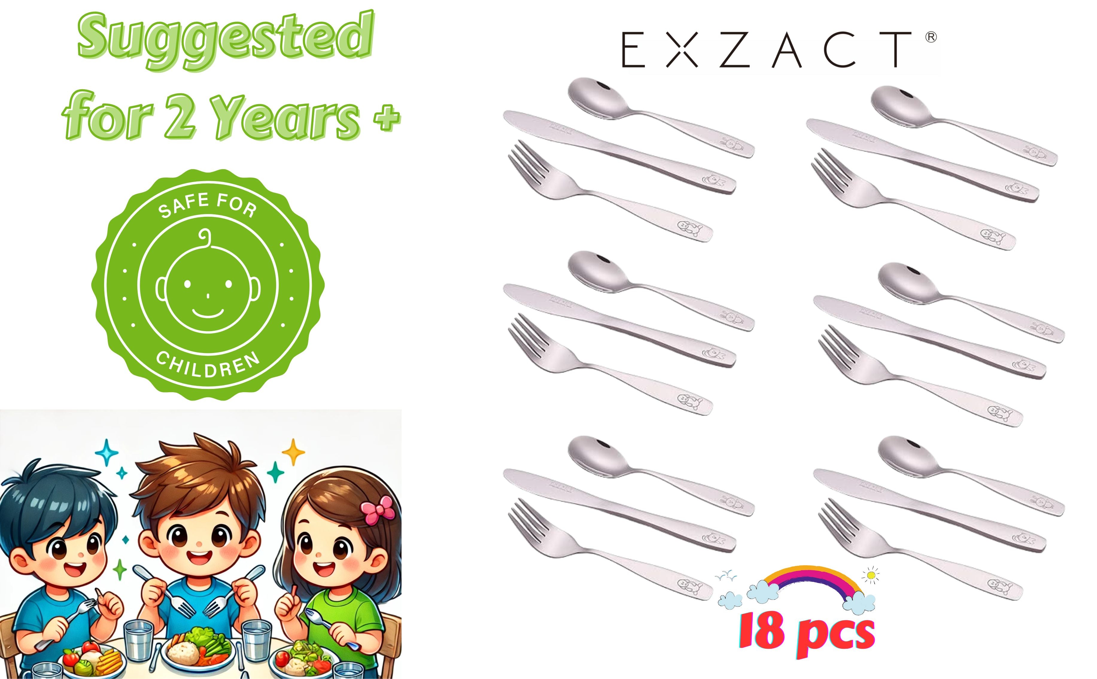 Exzact Childrens Cutlery Set 18pcs Stainless Steel -