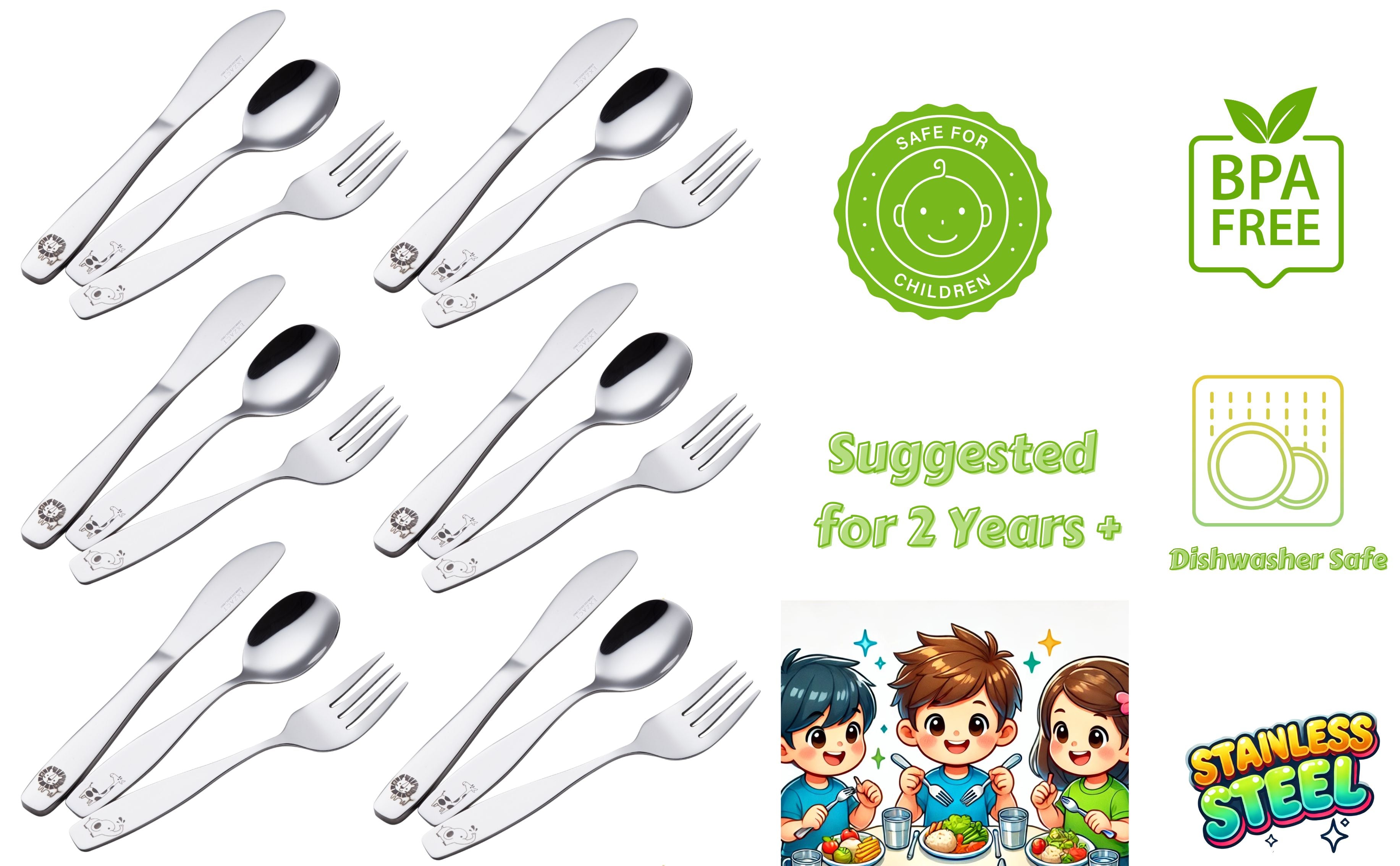 Exzact Childrens Cutlery Set 18pcs Stainless Steel -
