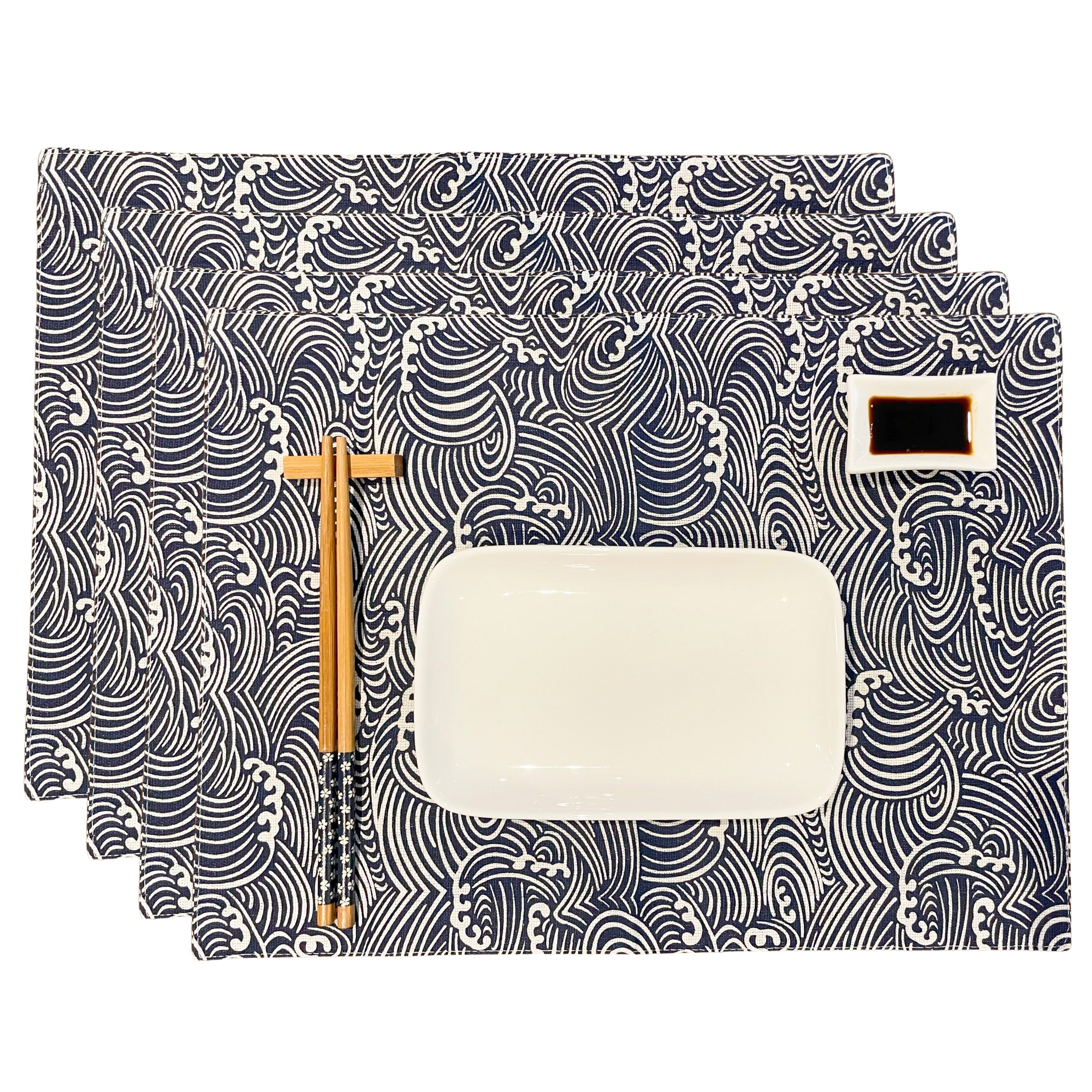 CosyAurora Placemats 30 x 40 cm Navy Blue Ocean Waves for Dining Table, Set of 4