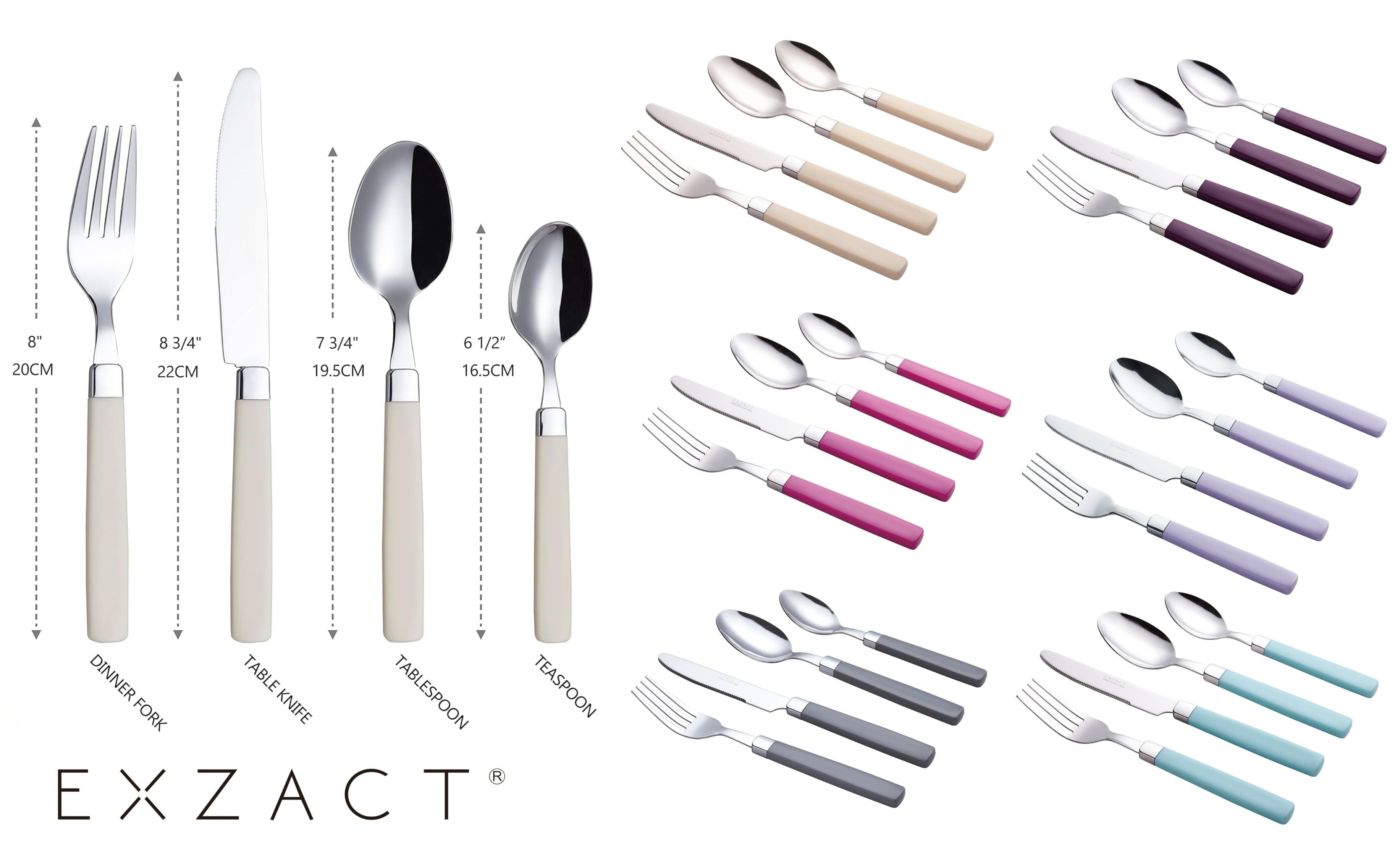 EXZACT Cutlery Set 16pcs Stainless Steel - Coloured Handles - WF23