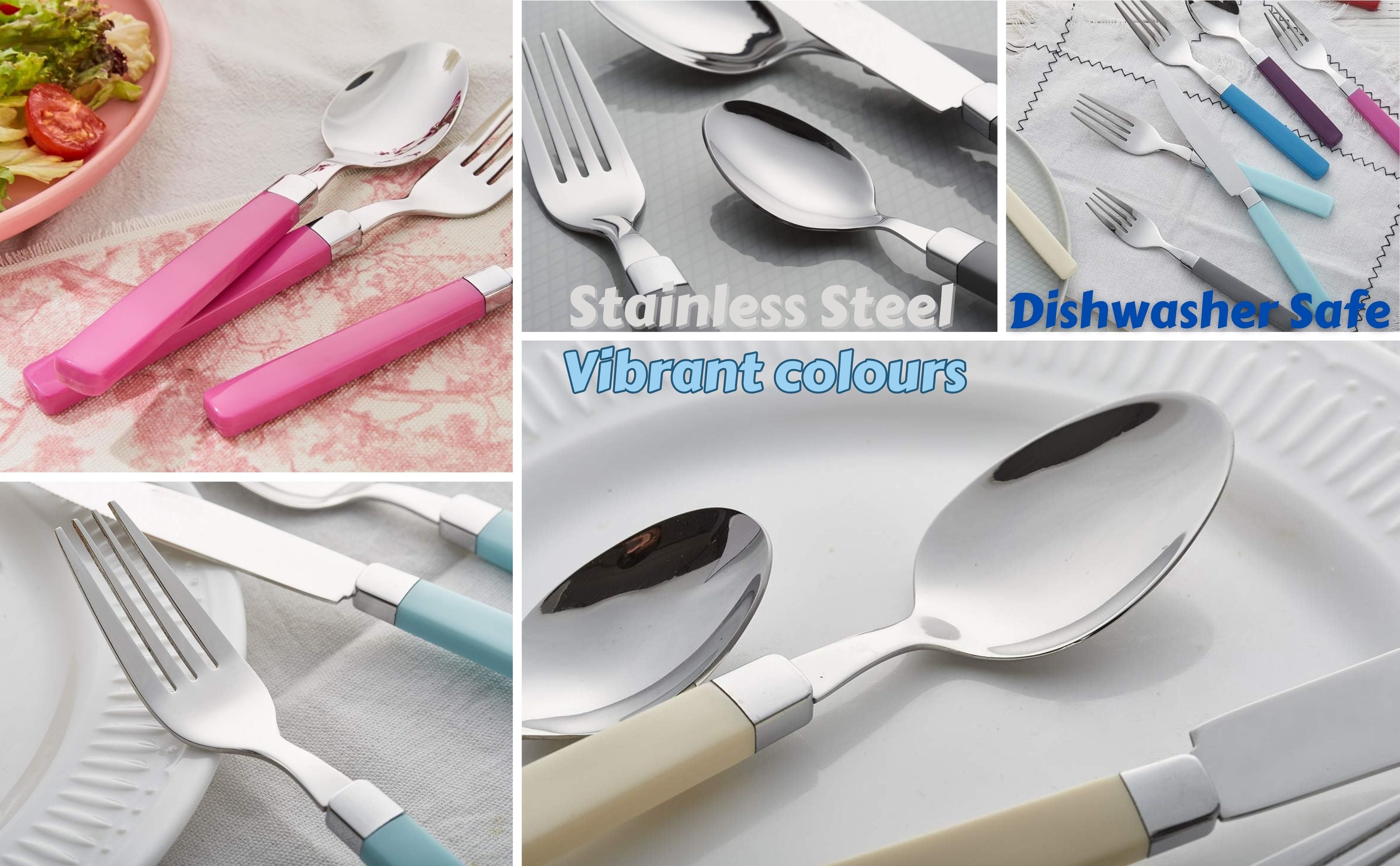 EXZACT Cutlery Set 16pcs Stainless Steel - Coloured Handles - WF23