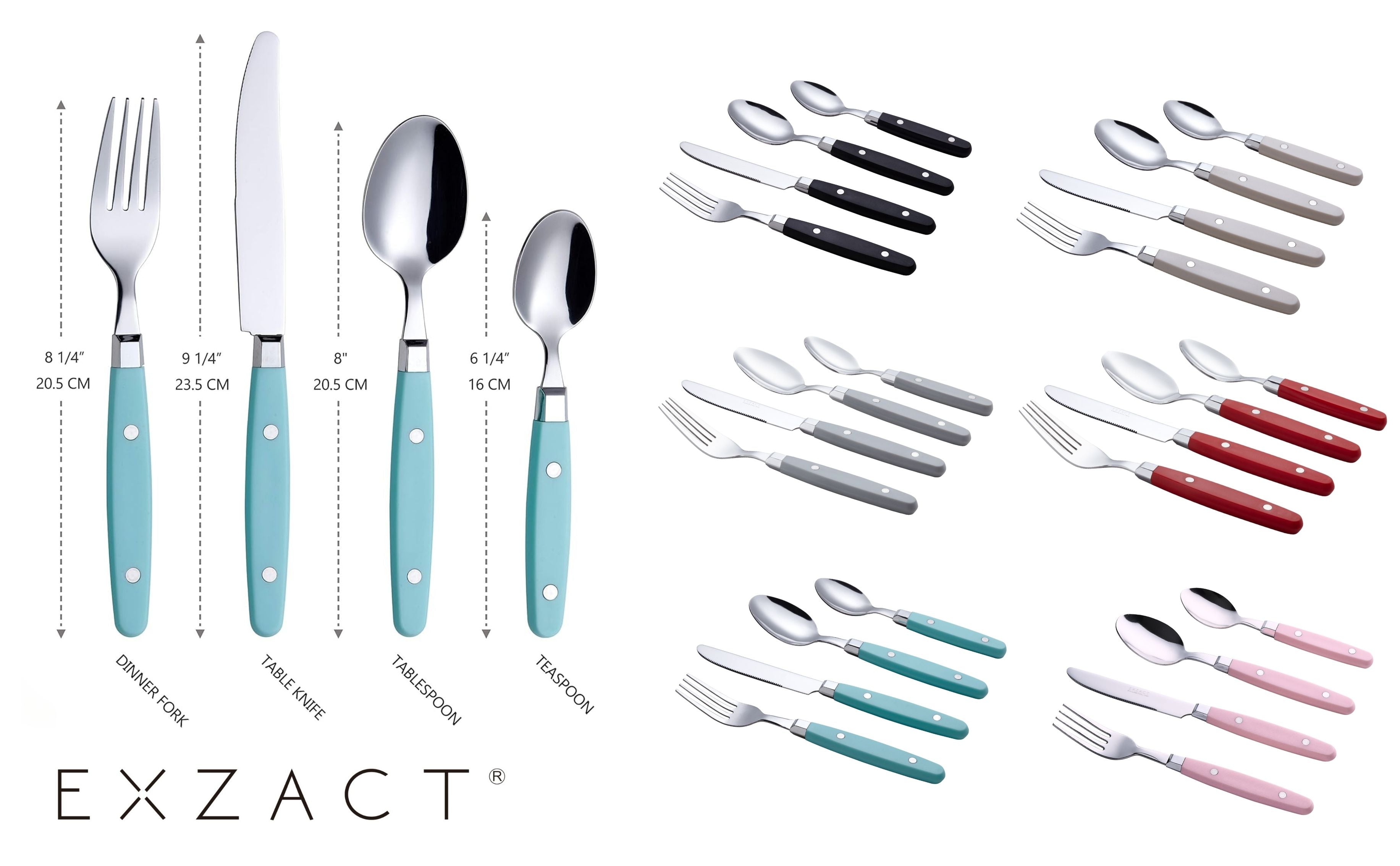 EXZACT Cutlery Set 24pcs Stainless Steel - with Rivet Craft Handles/Retro Style Flatware