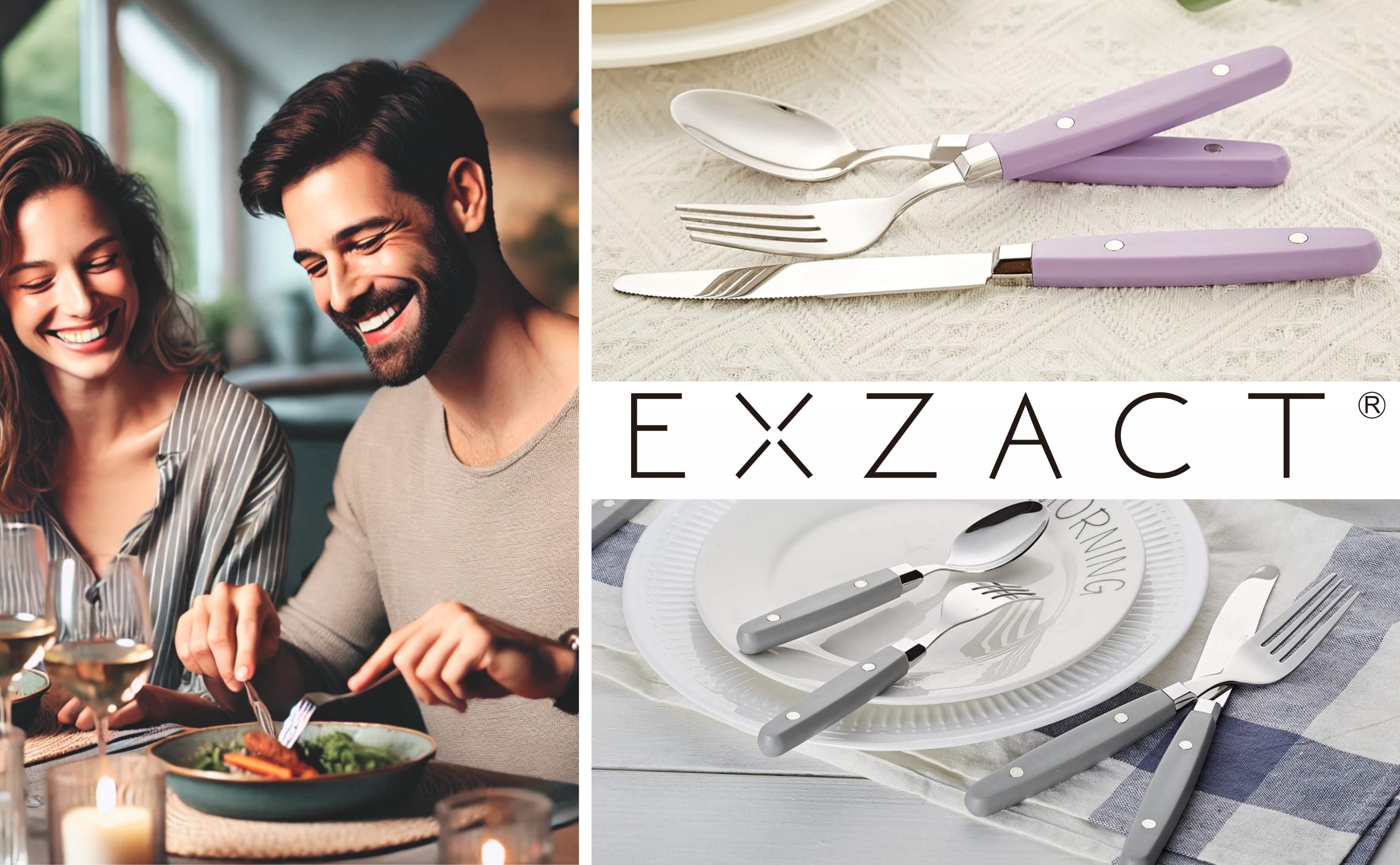 EXZACT Cutlery Set 24pcs Stainless Steel - with Rivet Craft Handles/Retro Style Flatware