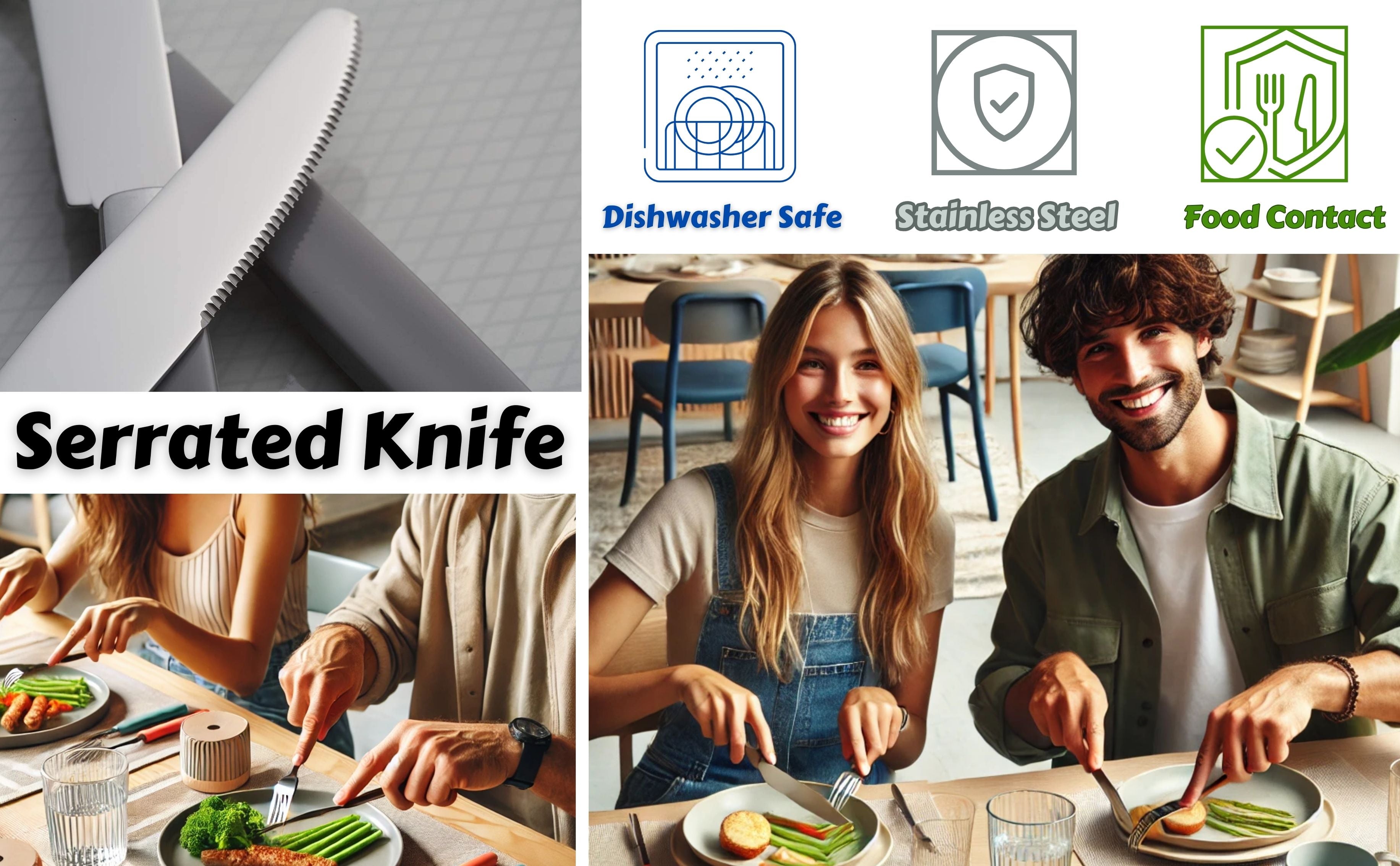 EXZACT Cutlery Set 24pcs Stainless Steel - with Rivet Craft Handles/Retro Style Flatware