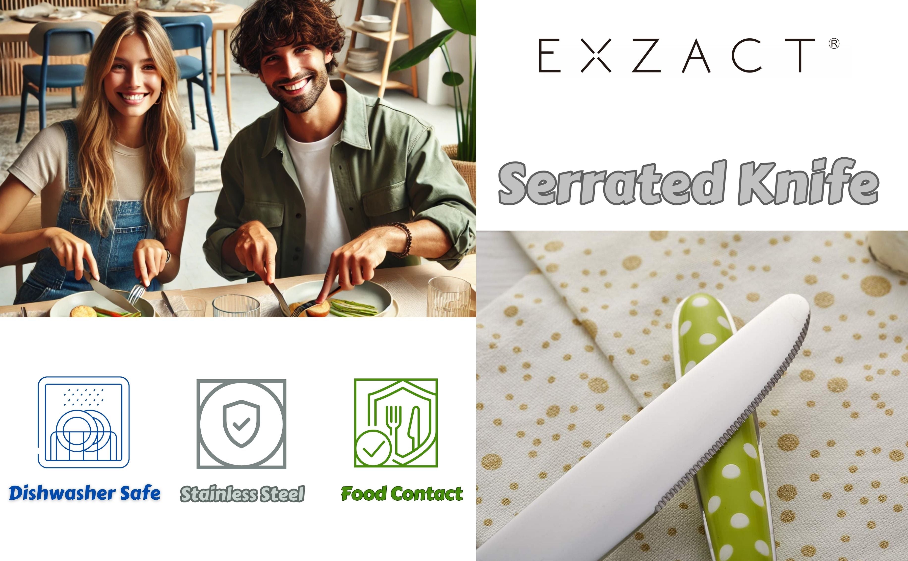 EXZACT Cutlery Set, Stainless Steel with Color Handles - EX07