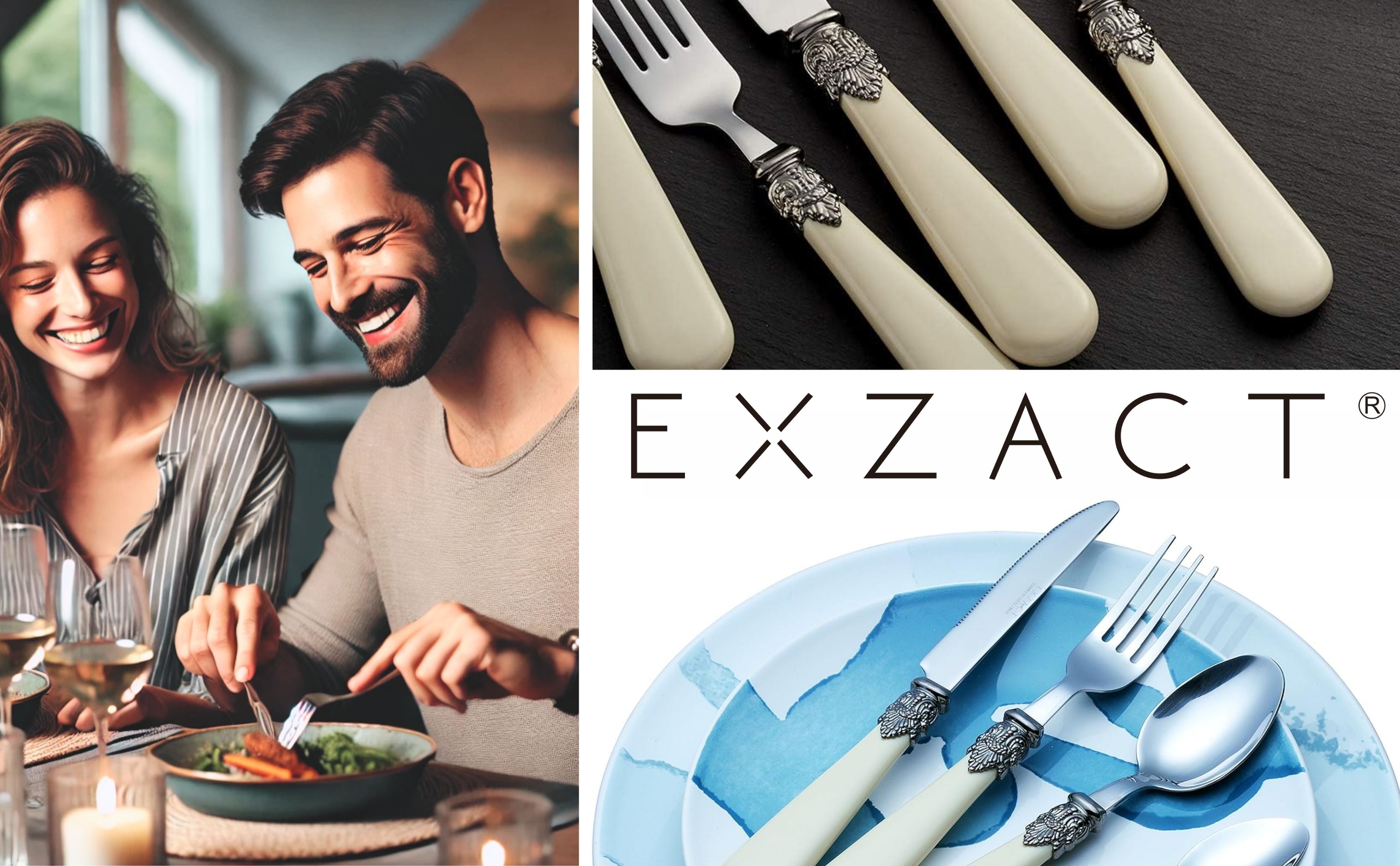 Exzact Cutlery Set Stainless Steel, Vintage Style Antique Cream Handles