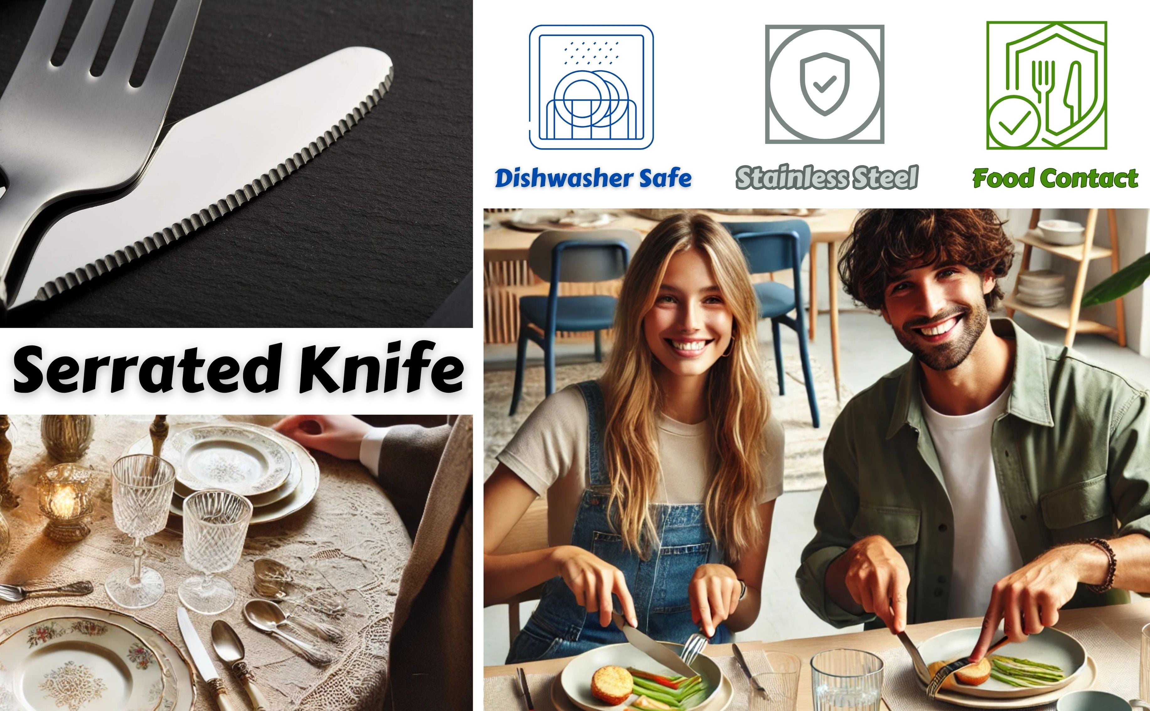 Exzact Cutlery Set Stainless Steel, Vintage Style Antique Cream Handles