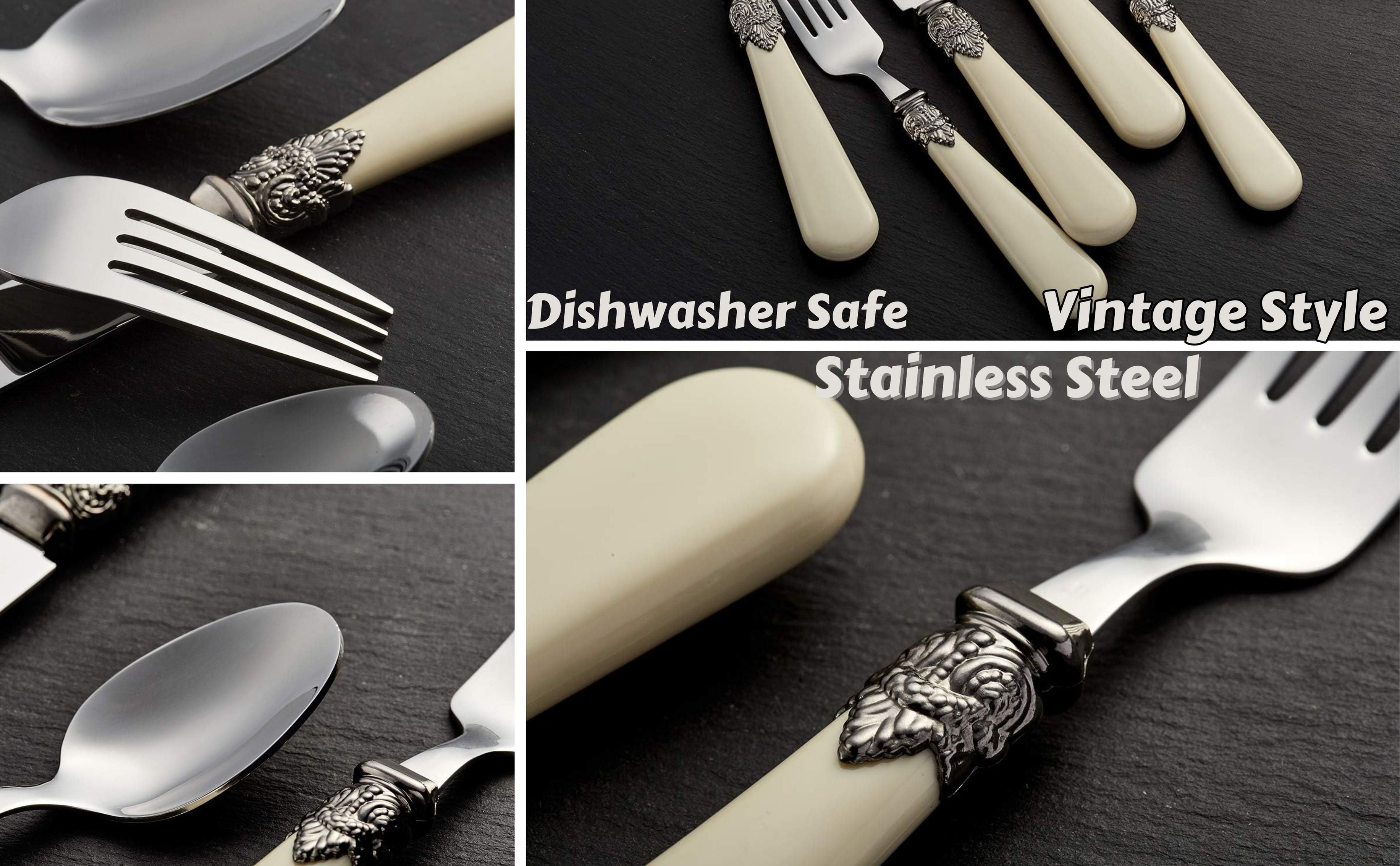 Exzact Cutlery Set Stainless Steel, Vintage Style Antique Cream Handles