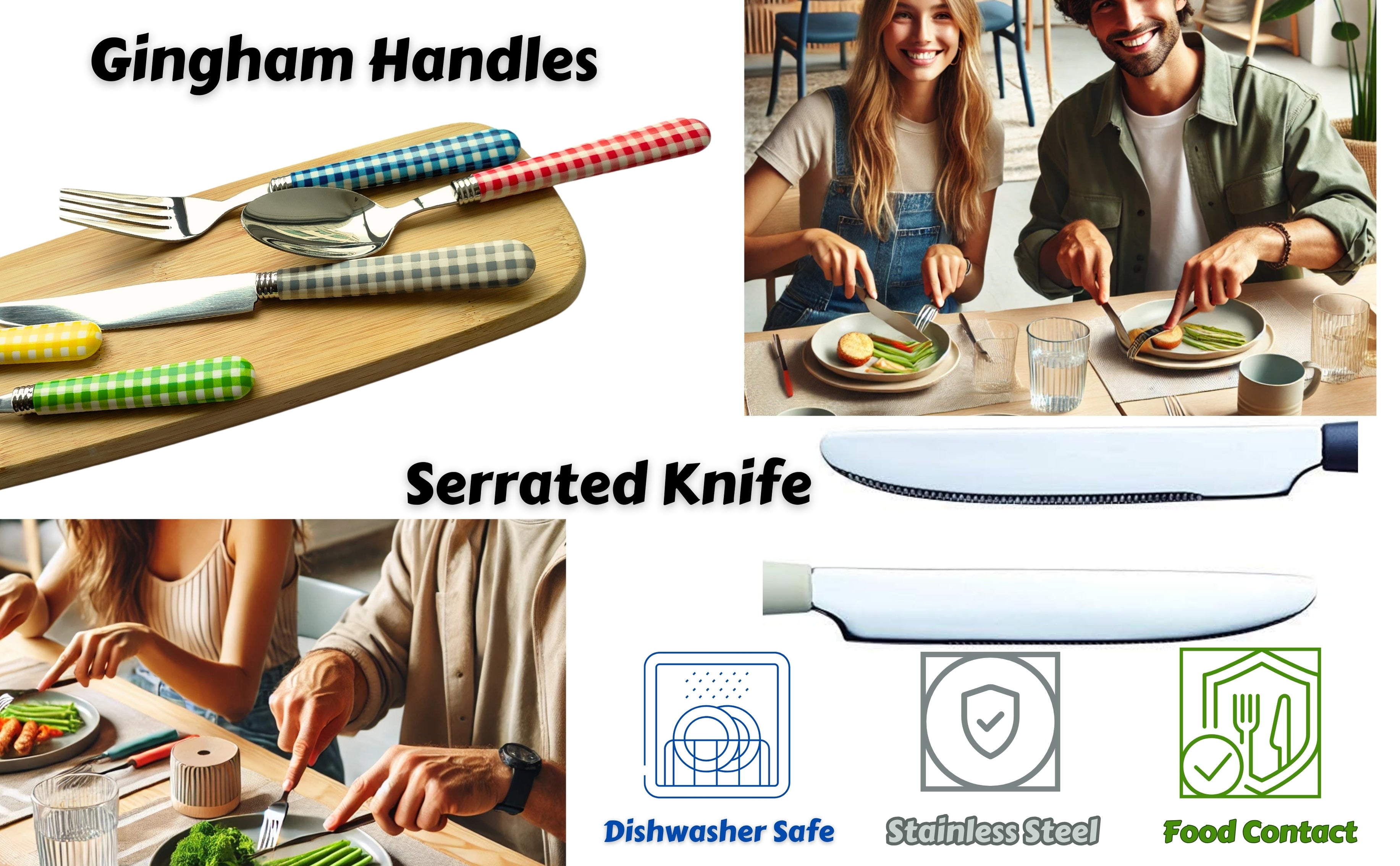 Exzact Cutlery Set 20pcs Stainless Steel - Gingham Coloured Handles
