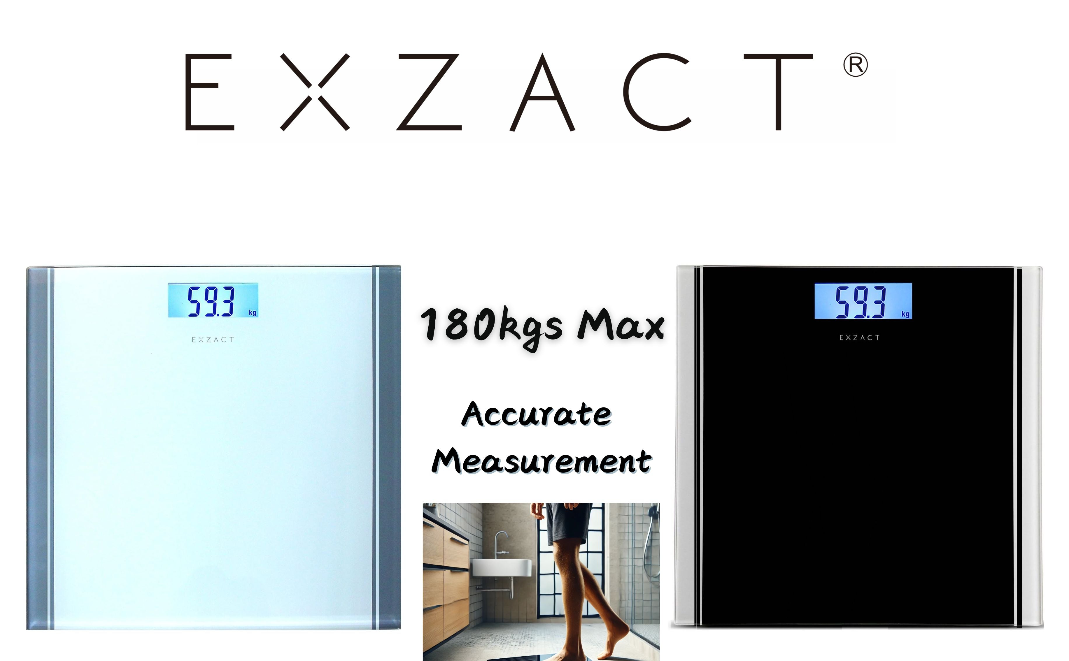 EXZACT High Precision Digital Bathroom Scale – Backlit LCD kg/st/lbs, White