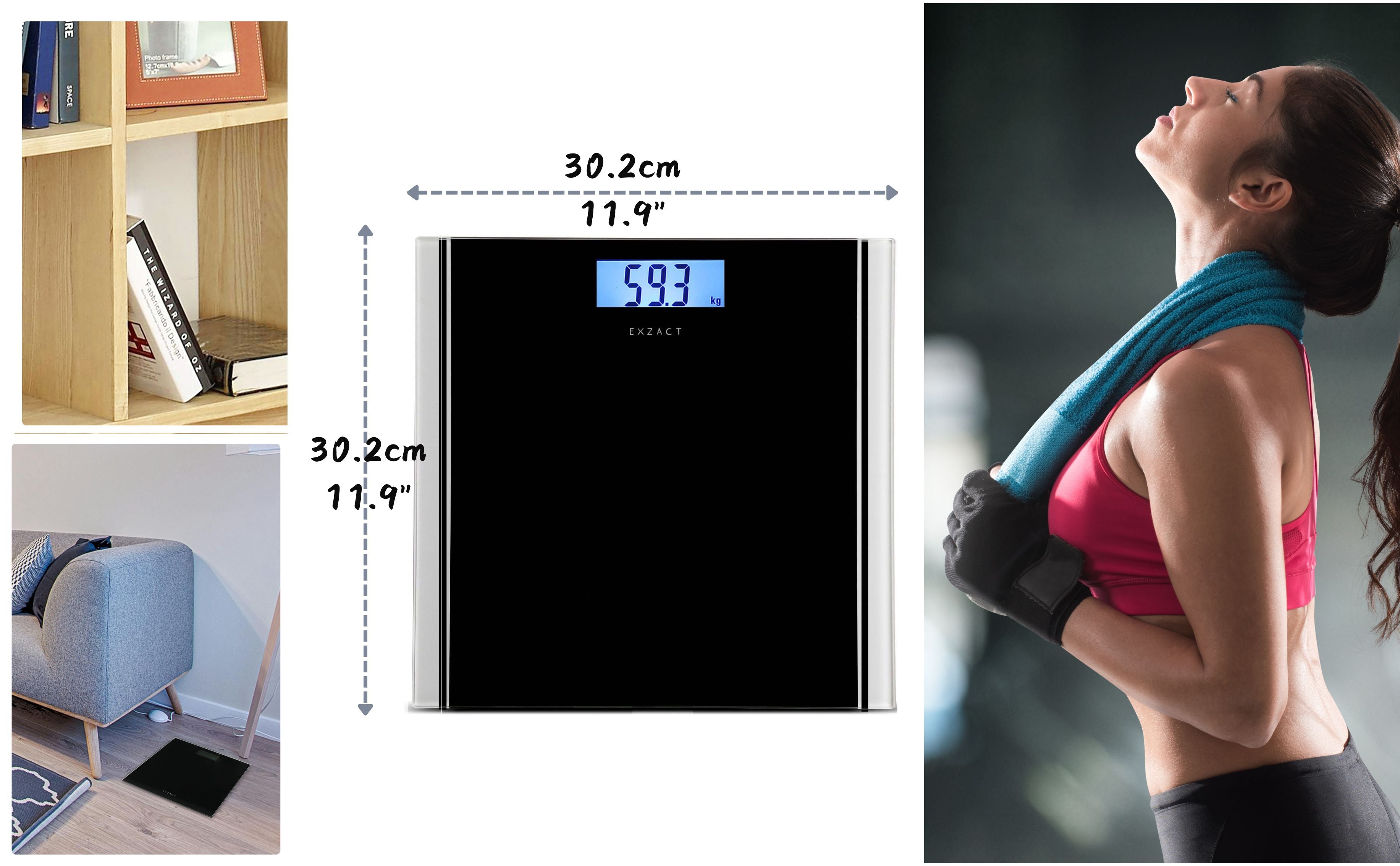 EXZACT High Precision Digital Bathroom Scale – Backlit LCD kg/st/lbs, Black