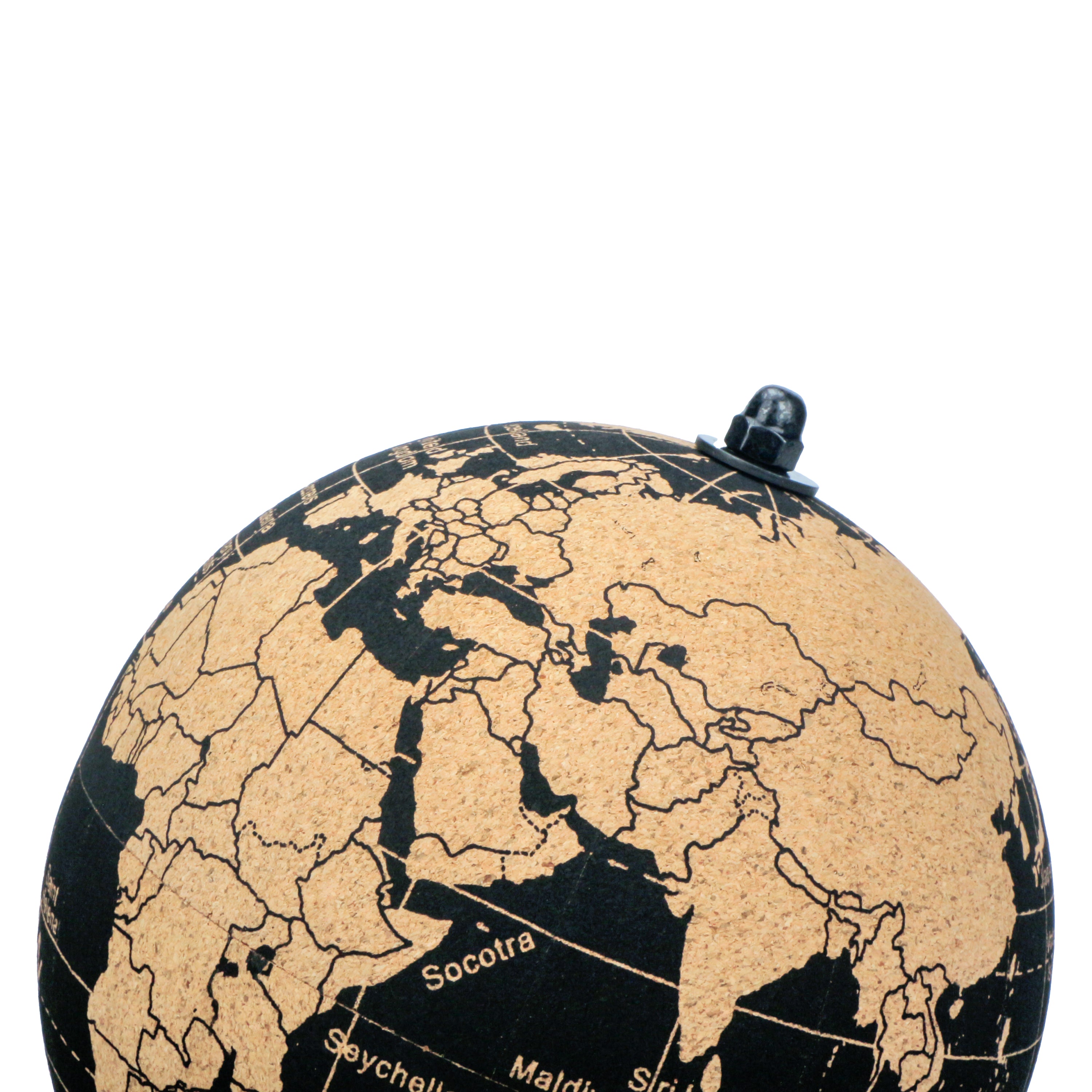 Exerz Cork Globe 14cm Pinnable, English Map, Pins Included, Natural Cork Black