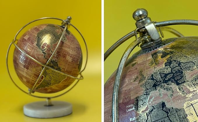 EXERZ 13cm Decorative Globe, Handcrafted Decorative Globe (Marbel Base)