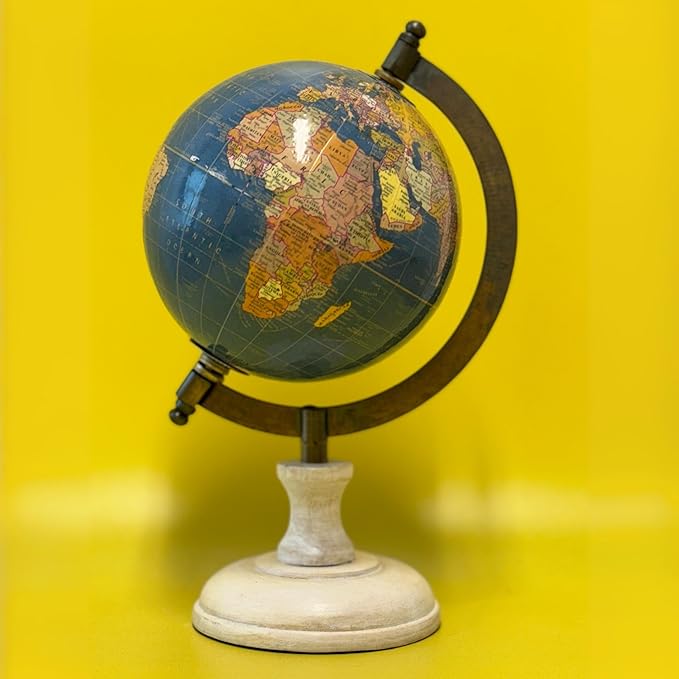 EXERZ  Antique Globe Ocean Blue with a Wooden Base