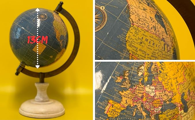EXERZ  Antique Globe Ocean Blue with a Wooden Base