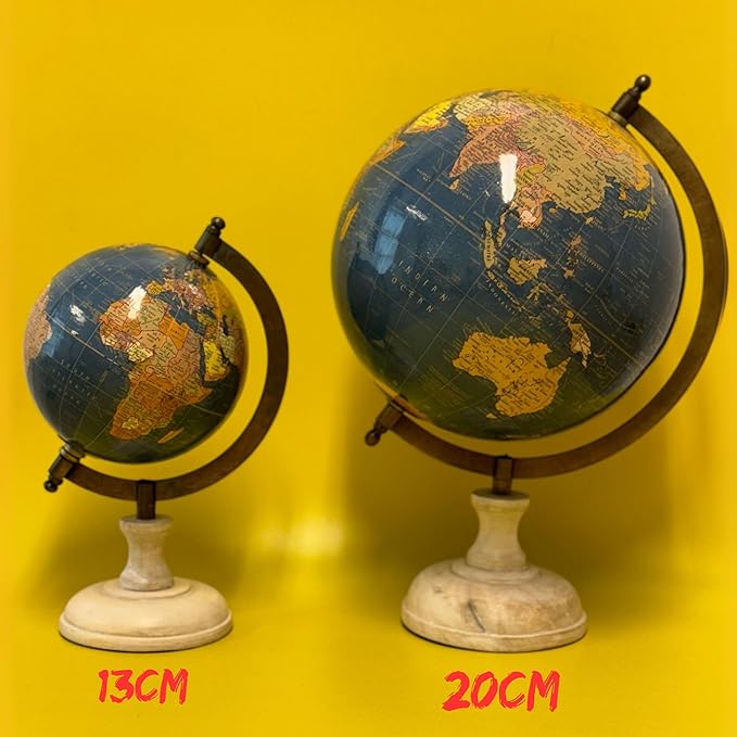 EXERZ  Antique Globe Ocean Blue with a Wooden Base