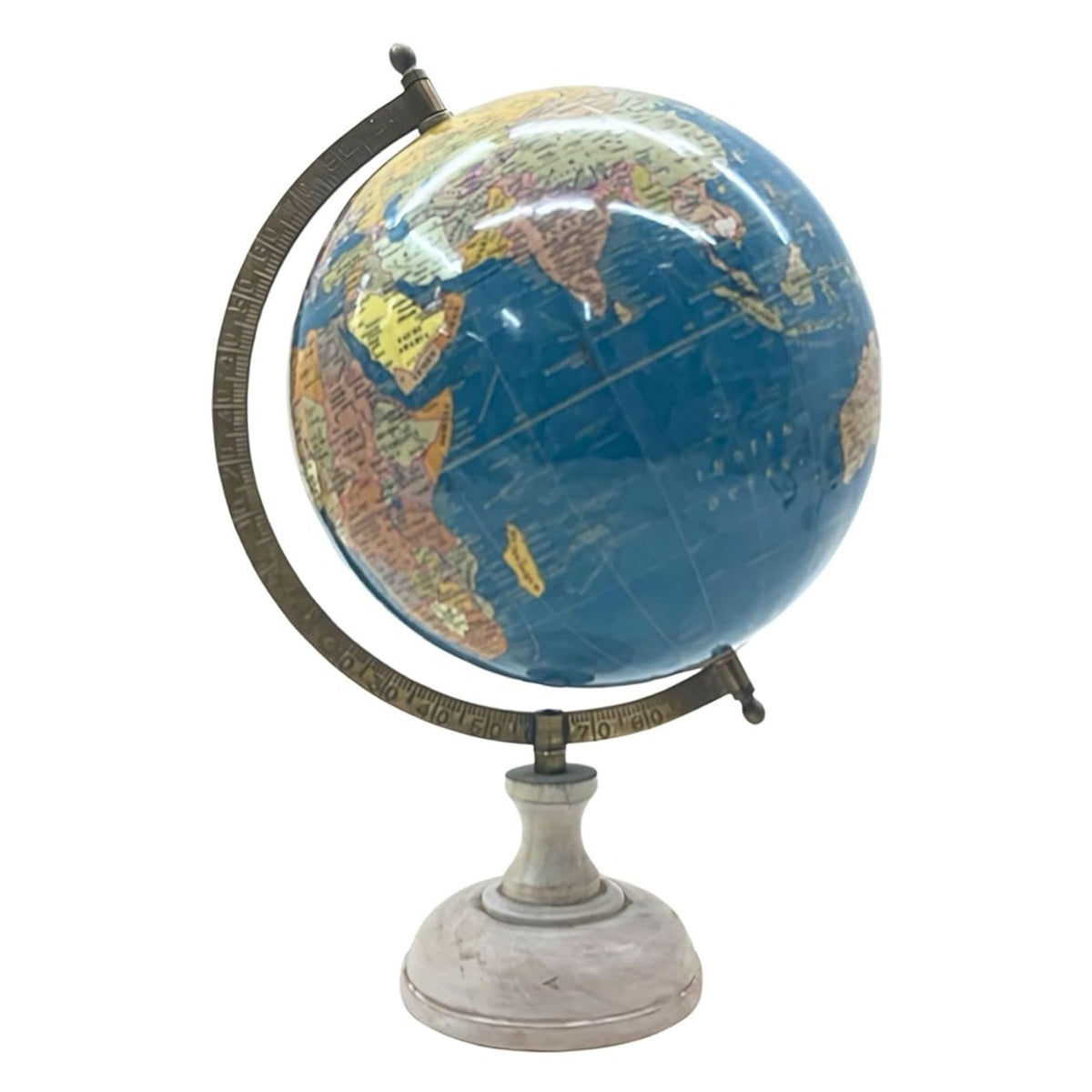 EXERZ  Antique Globe Ocean Blue with a Wooden Base