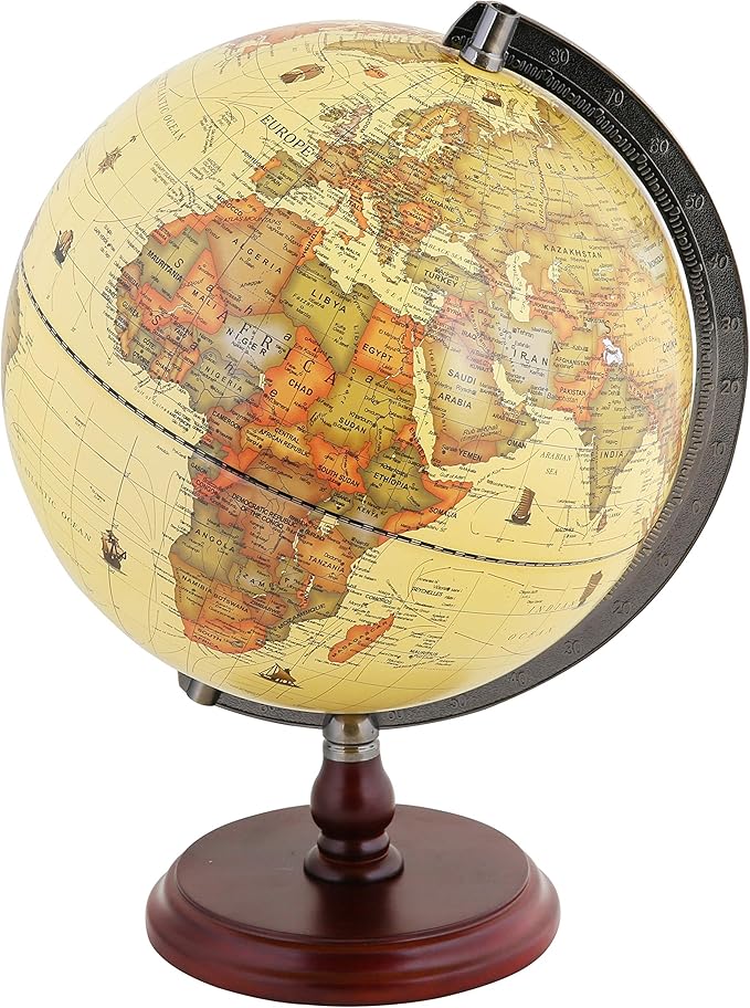 EXERZ  Antique Globe With a Wood Base - World Globe Rotating Vintage Decorative