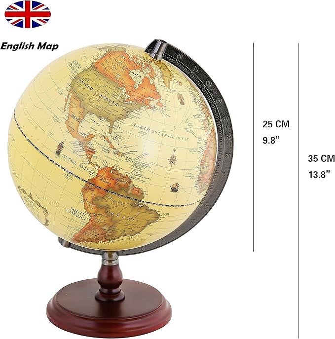 EXERZ  Antique Globe With a Wood Base - World Globe Rotating Vintage Decorative