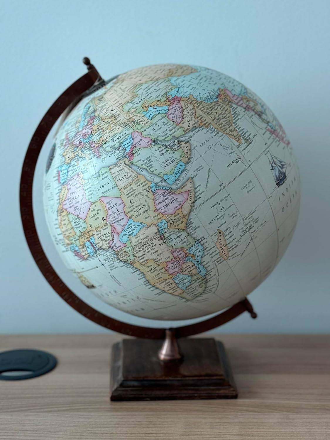 EXERZ 30cm Antique Globe with Wooden Square Base