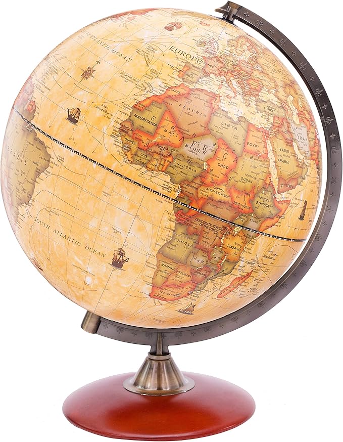 EXERZ  Antique Globe With a Wood Base - World Globe Rotating Vintage Decorative