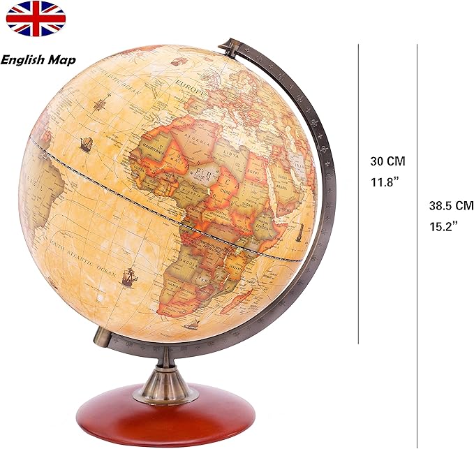 EXERZ  Antique Globe With a Wood Base - World Globe Rotating Vintage Decorative