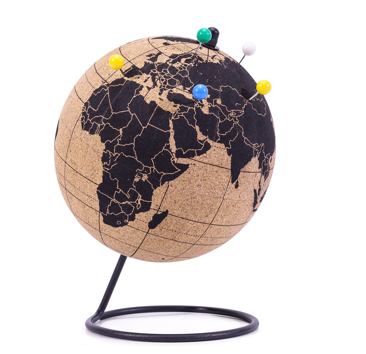 Exerz Cork Globe 14cm Pinnable, English Map, Pins Included, Natural Cork Black
