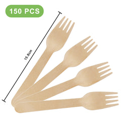 EXZACT Wooden Forks 150pcs - Disposable Party Forks x 150, Camping, Travel and BBQ