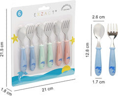 EXZACT Kids Cutlery 6pcs Stainless Steel 18/10 - Children's Cutlery Toddler 3 x Forks, 3 x Spoons