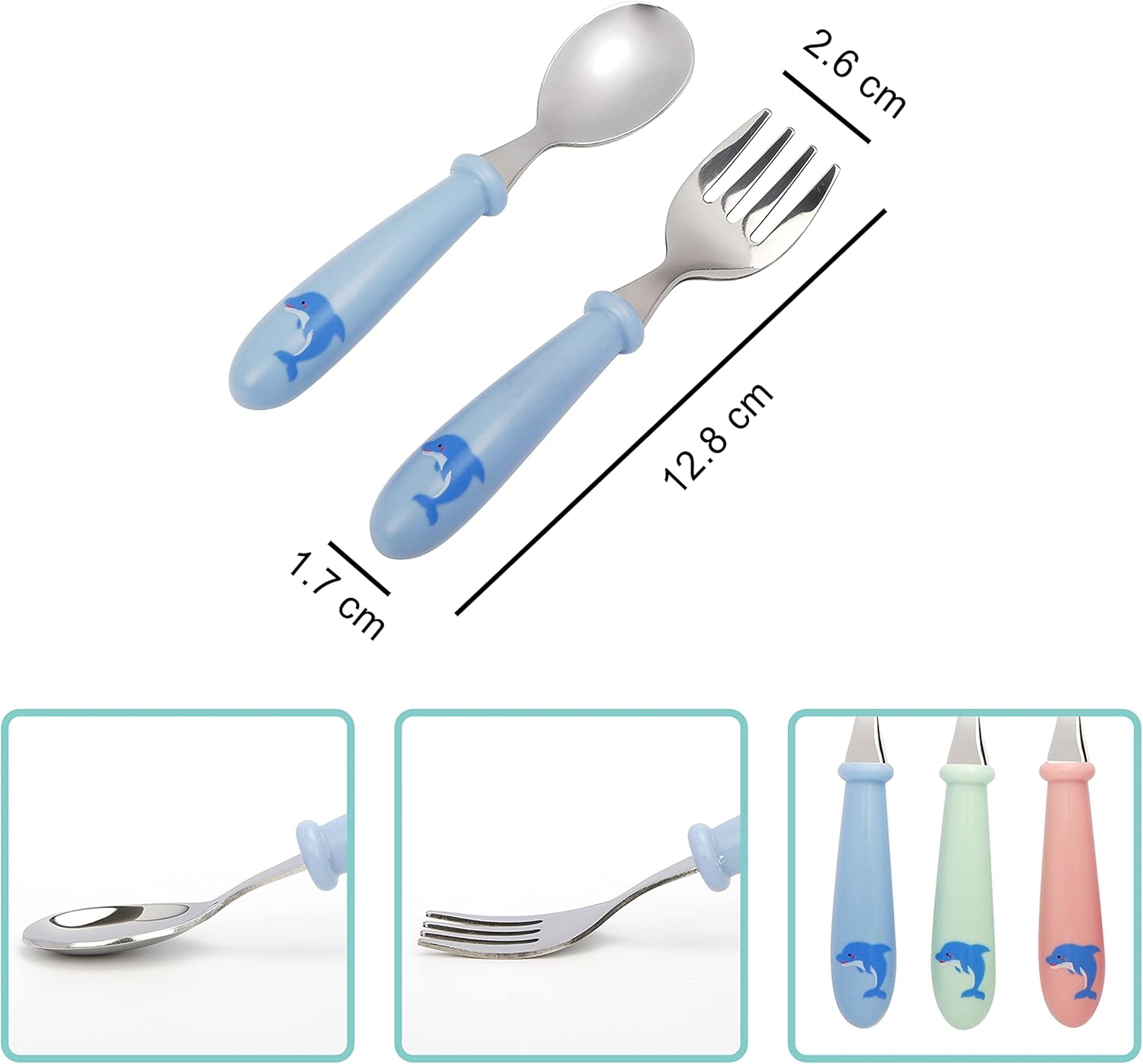 EXZACT Kids Cutlery 6pcs Stainless Steel 18/10 - Children's Cutlery Toddler 3 x Forks, 3 x Spoons