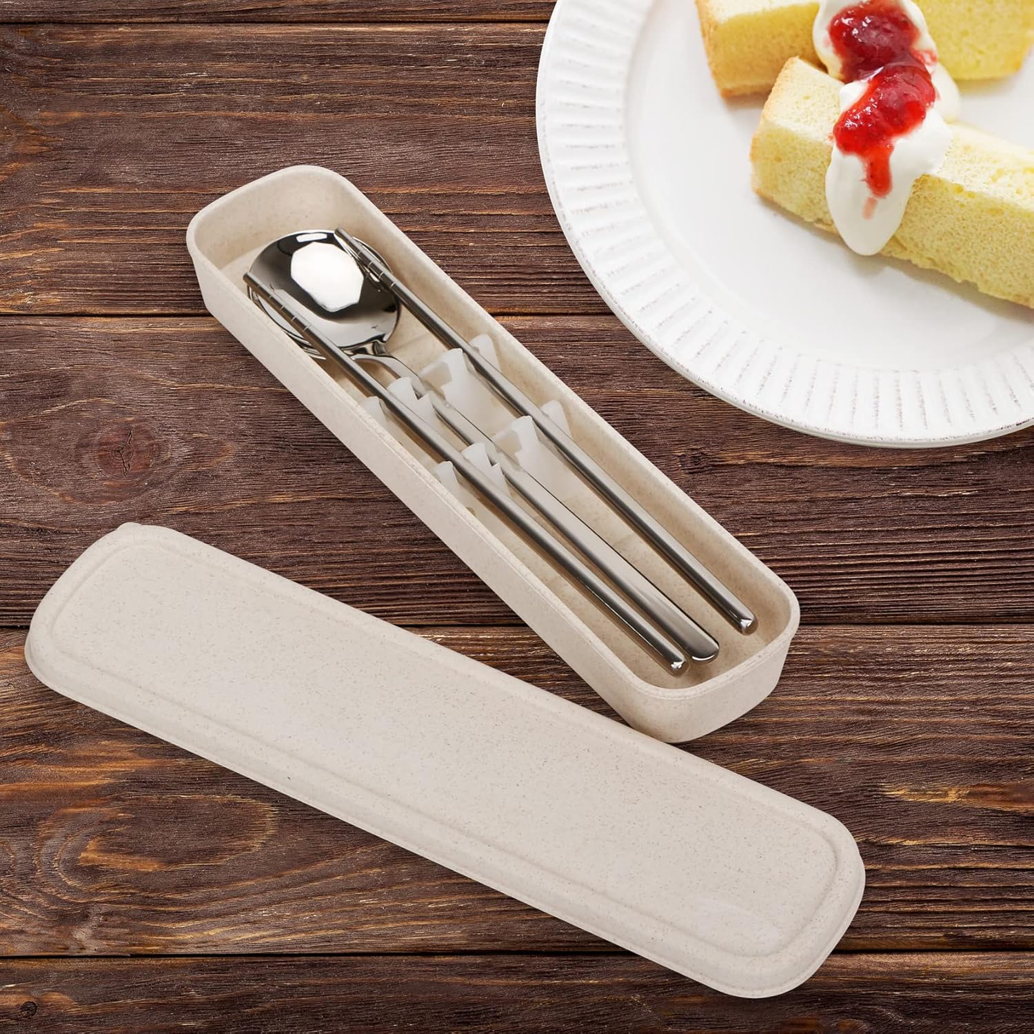 Exzact Chopsticks and Spoon Set in a Case, 18/10 Stainless Steel Cutlery, Durable, Reusable