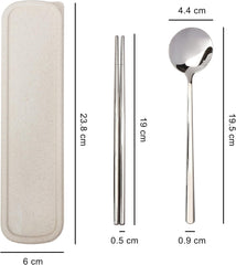 Exzact Chopsticks and Spoon Set in a Case, 18/10 Stainless Steel Cutlery, Durable, Reusable