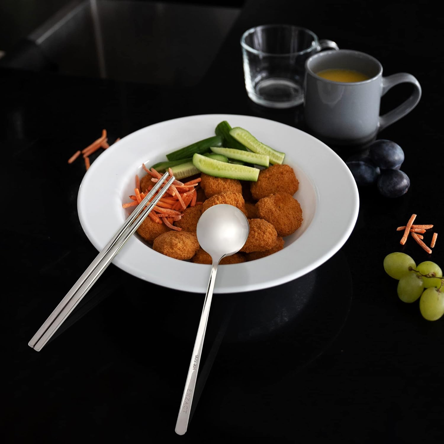 Exzact Chopsticks and Spoon Set in a Case, 18/10 Stainless Steel Cutlery, Durable, Reusable