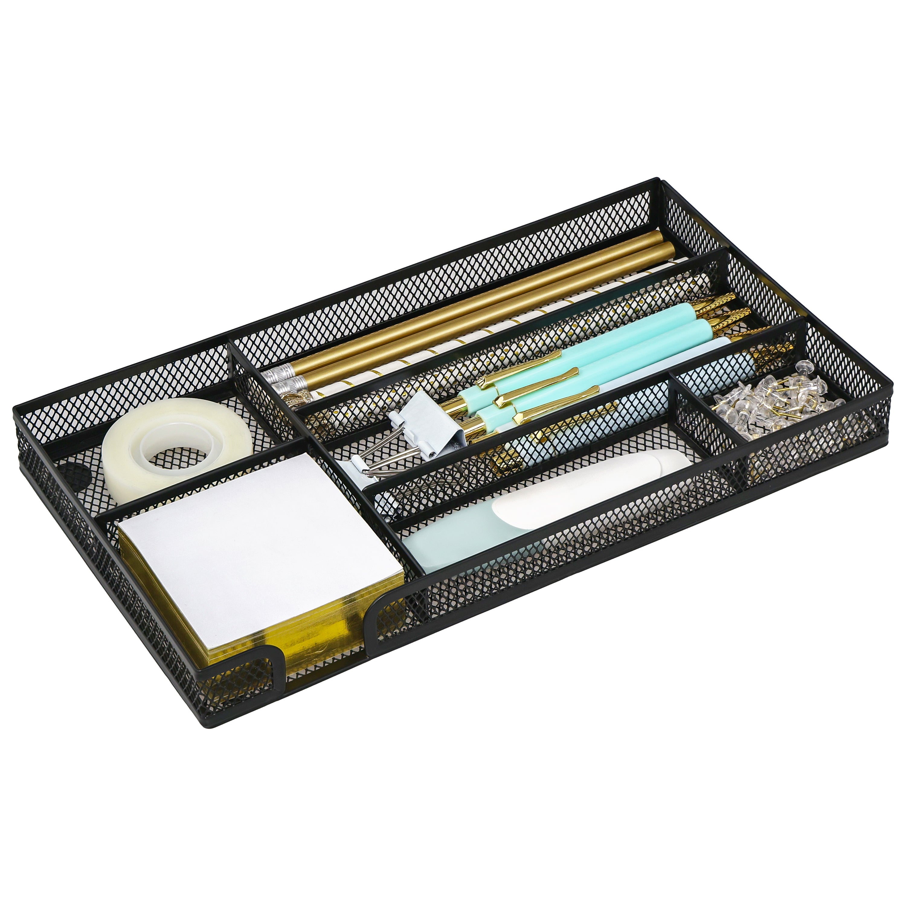 EXERZ Mesh Organiser Tray – Metal Desk Drawer Insert with 9 Compartments (Black)