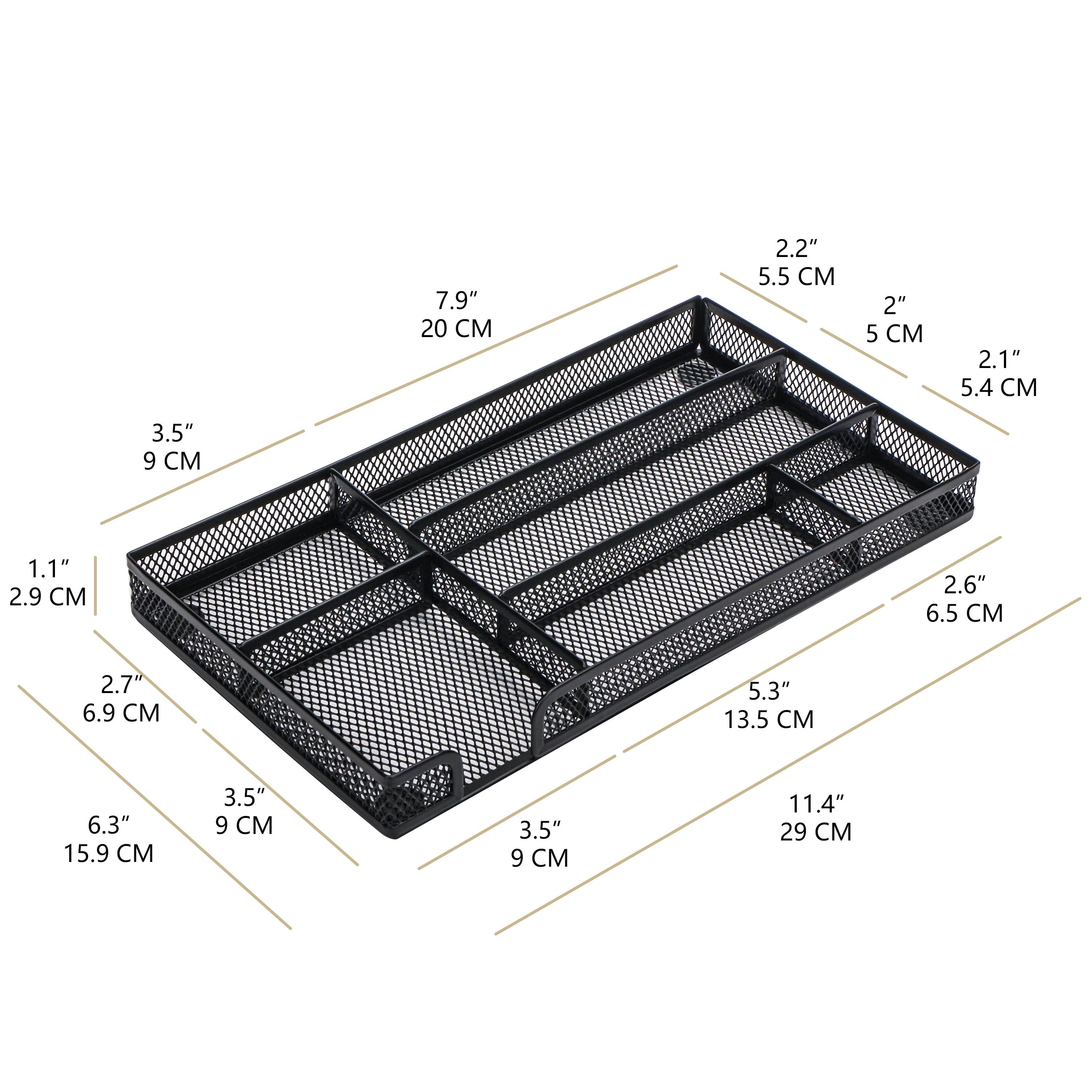 EXERZ Mesh Organiser Tray – Metal Desk Drawer Insert with 9 Compartments (Black)