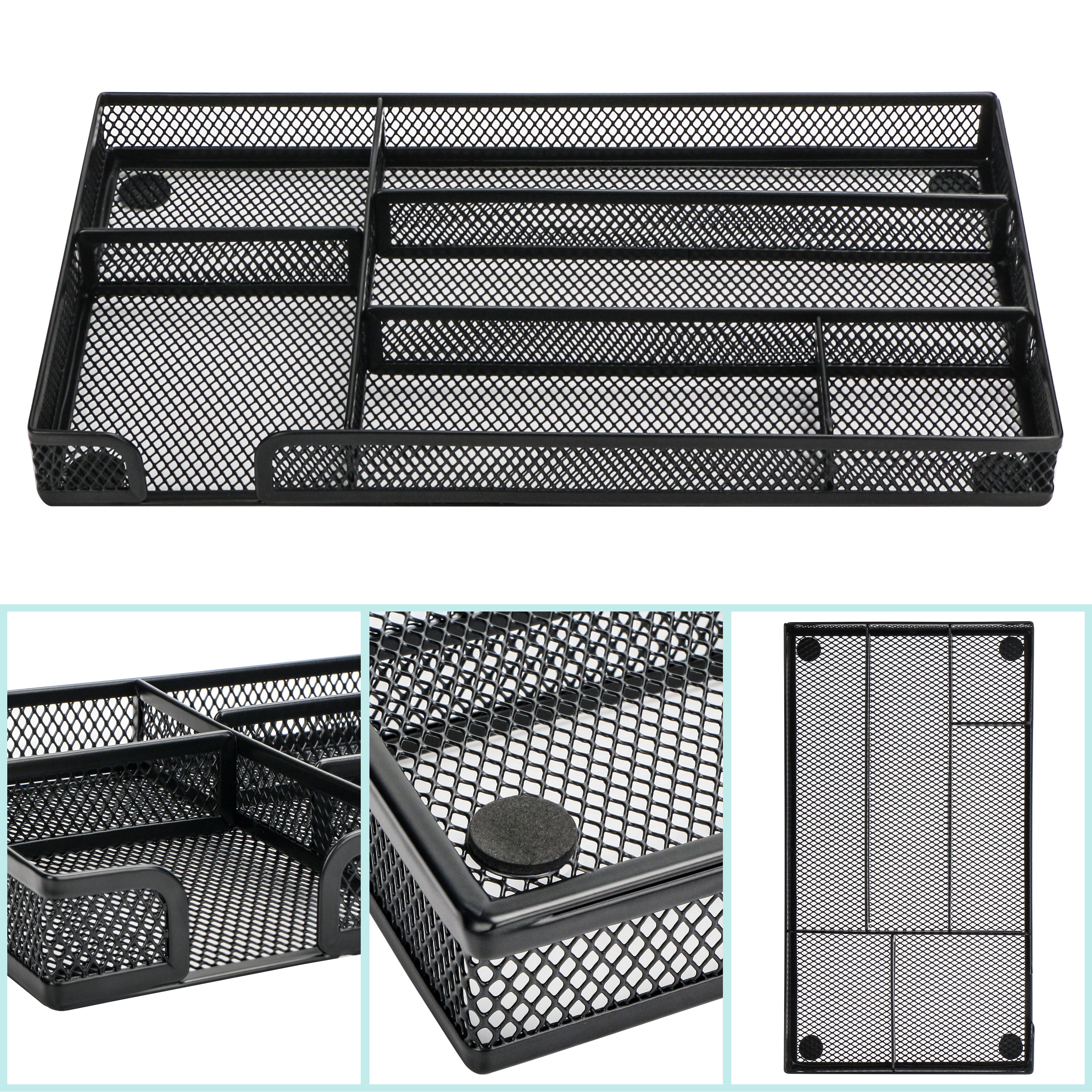 EXERZ Mesh Organiser Tray – Metal Desk Drawer Insert with 9 Compartments (Black)