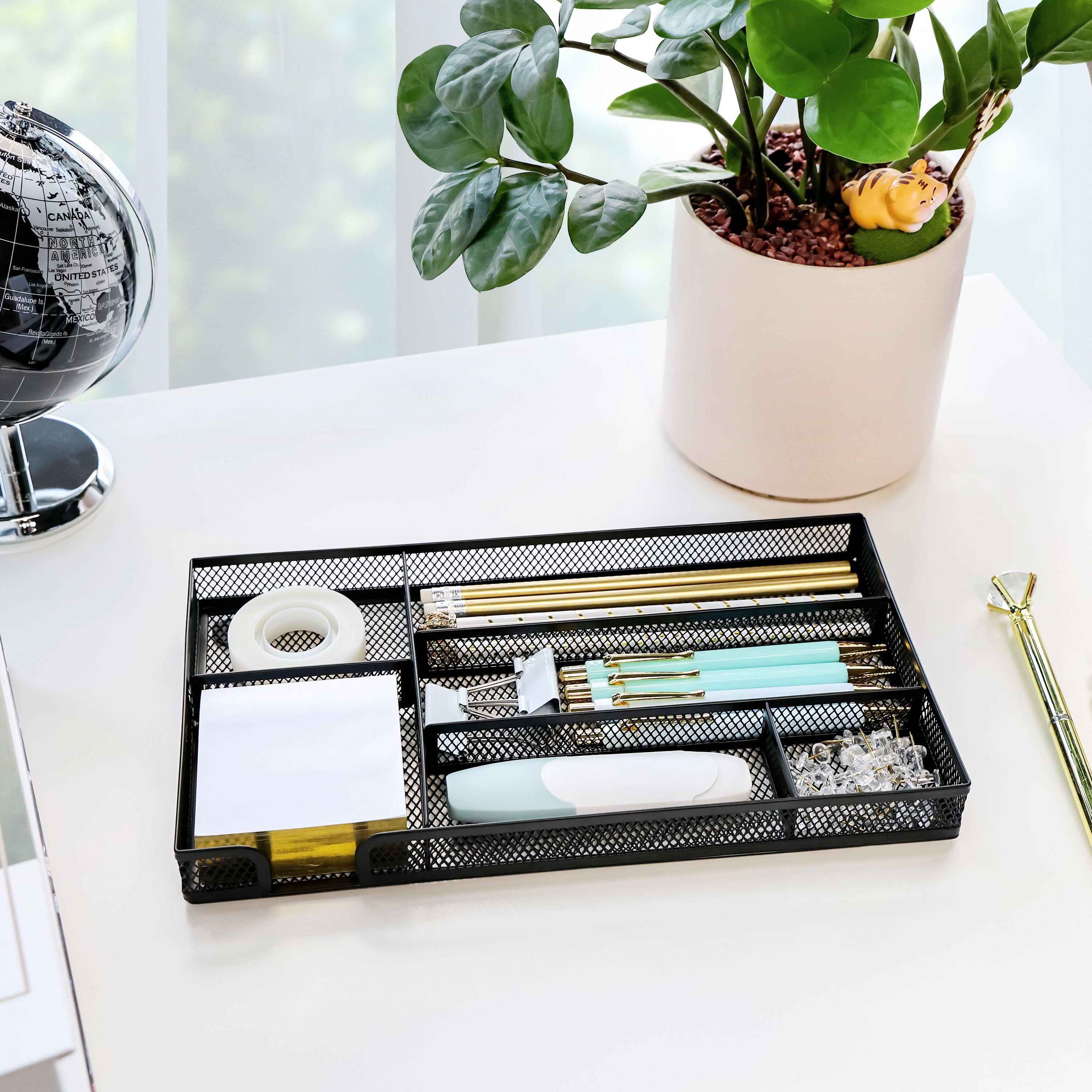 EXERZ Mesh Organiser Tray – Metal Desk Drawer Insert with 9 Compartments (Black)