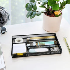 EXERZ Mesh Organiser Tray – Metal Desk Drawer Insert with 9 Compartments (Black)
