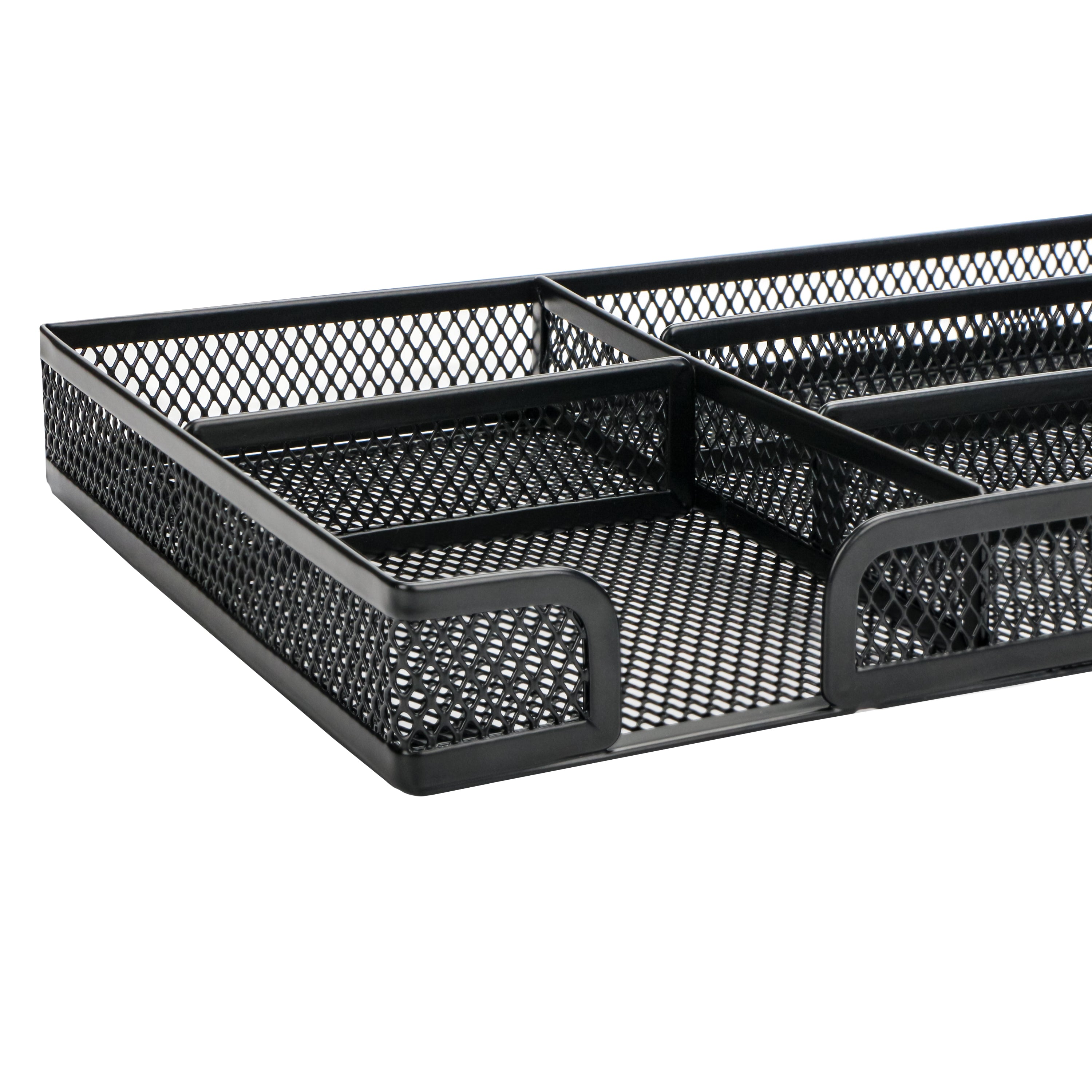 EXERZ Mesh Organiser Tray – Metal Desk Drawer Insert with 9 Compartments (Black)