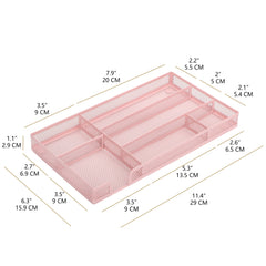 EXERZ Mesh Organiser Tray – Metal Desk Drawer Insert with 9 Compartments (Light Pink)