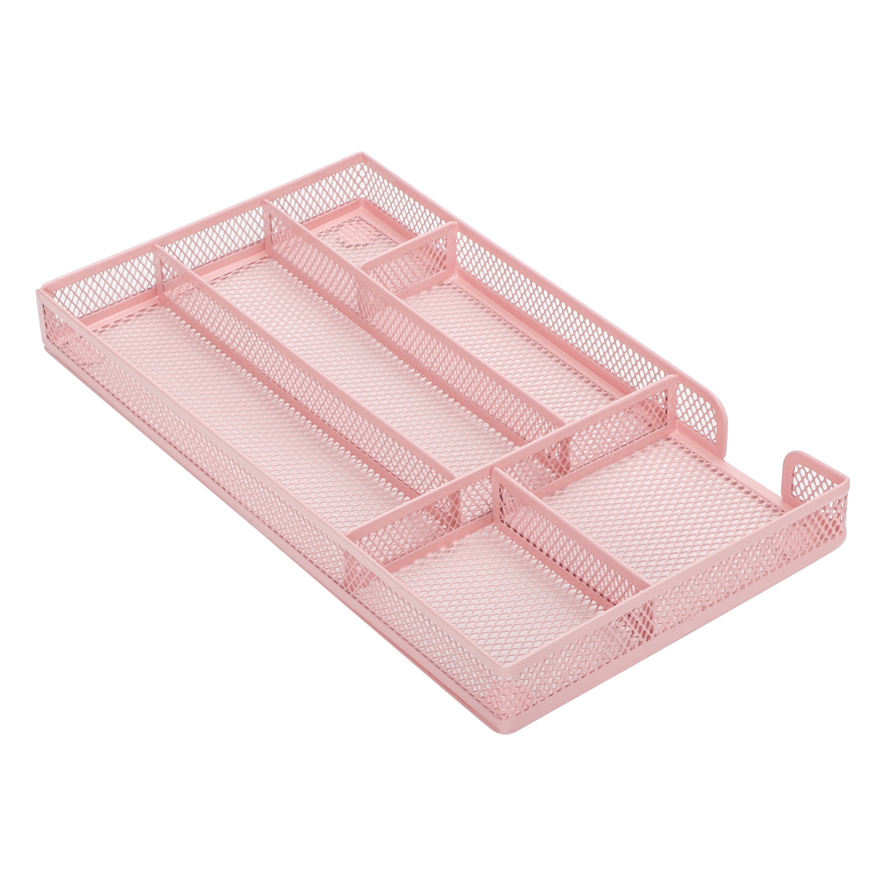 EXERZ Mesh Organiser Tray – Metal Desk Drawer Insert with 9 Compartments (Light Pink)