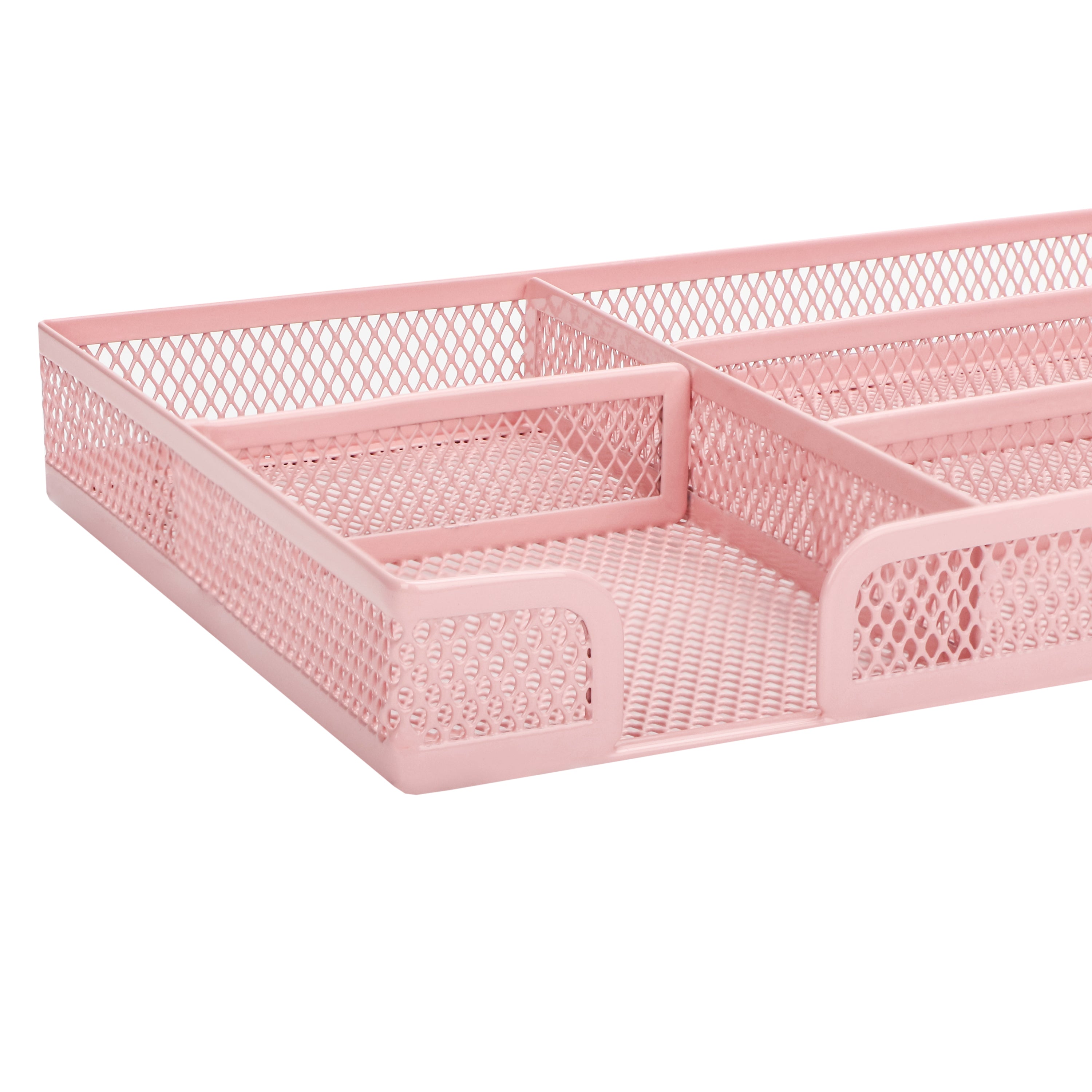 EXERZ Mesh Organiser Tray – Metal Desk Drawer Insert with 9 Compartments (Light Pink)