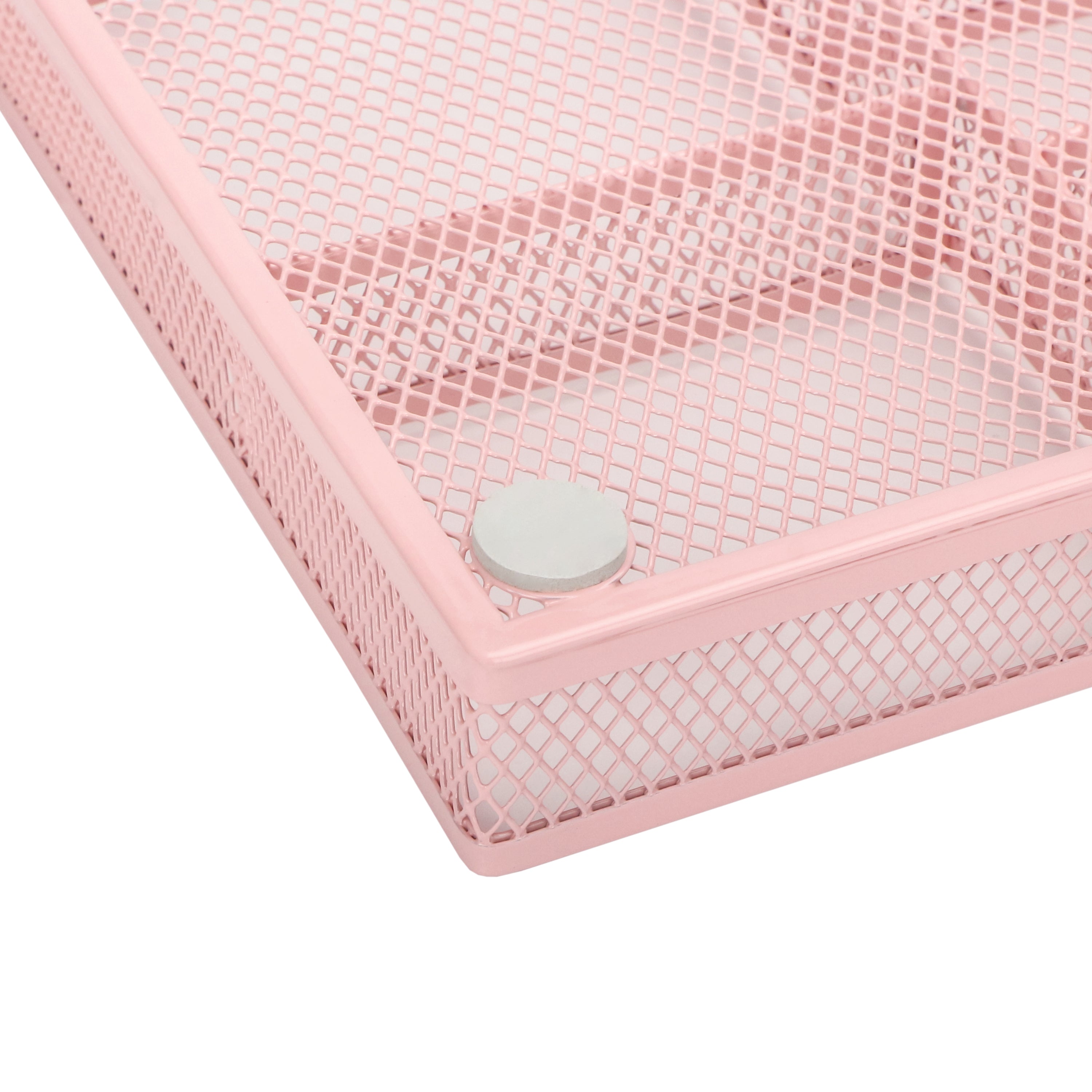 EXERZ Mesh Organiser Tray – Metal Desk Drawer Insert with 9 Compartments (Light Pink)