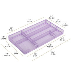 EXERZ Mesh Organiser Tray – Metal Desk Drawer Insert with 9 Compartments (Light Purple)