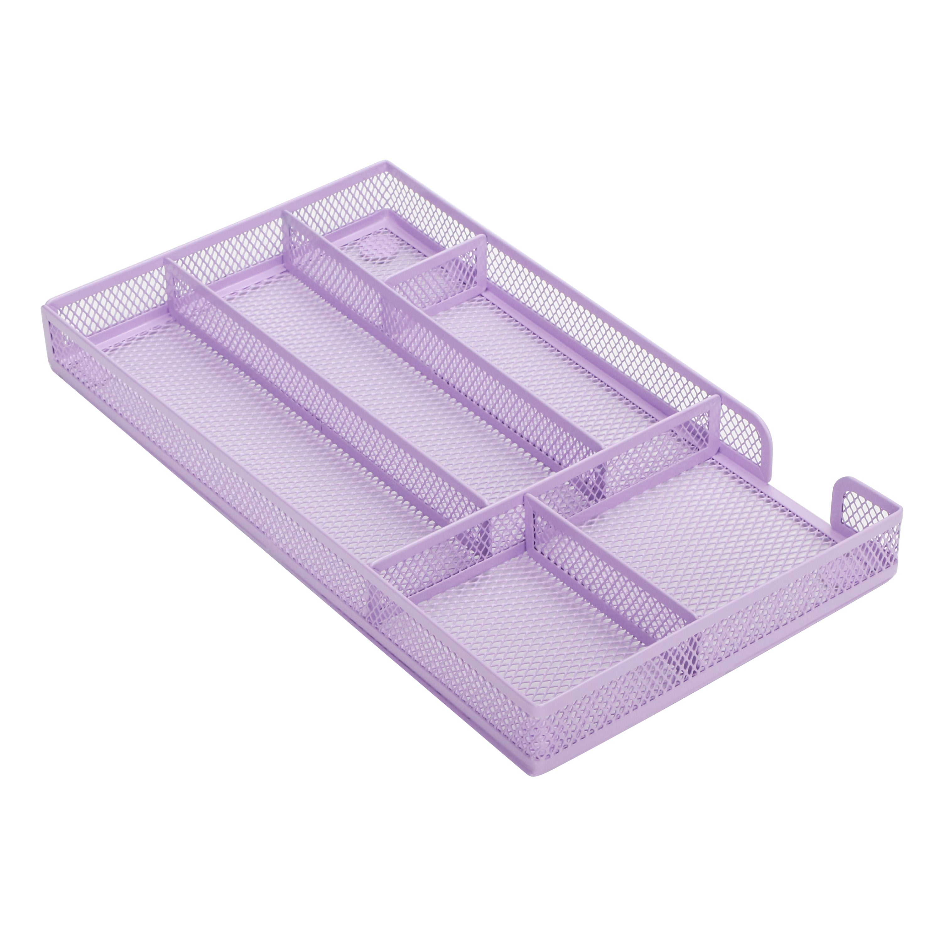 EXERZ Mesh Organiser Tray – Metal Desk Drawer Insert with 9 Compartments (Light Purple)