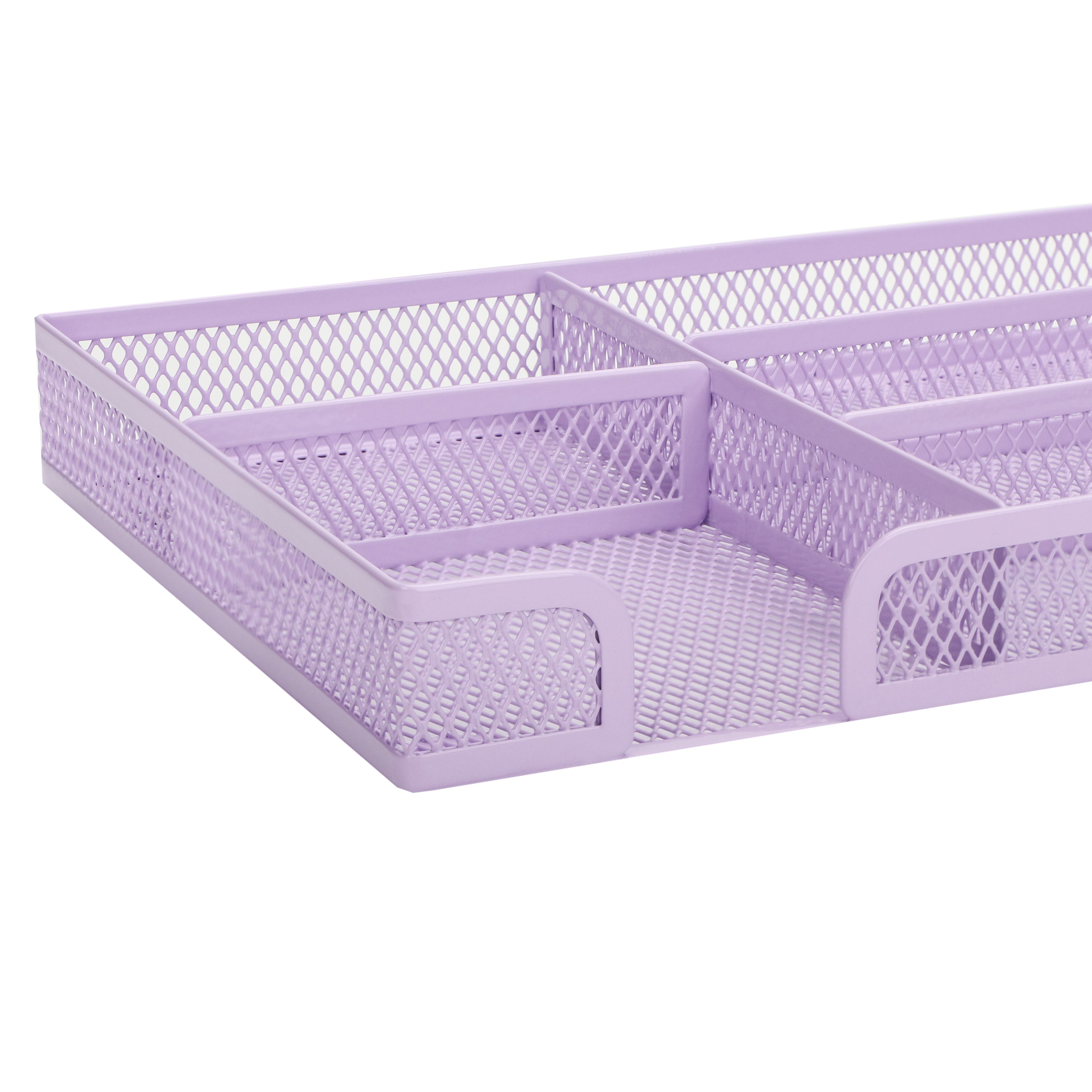 EXERZ Mesh Organiser Tray – Metal Desk Drawer Insert with 9 Compartments (Light Purple)