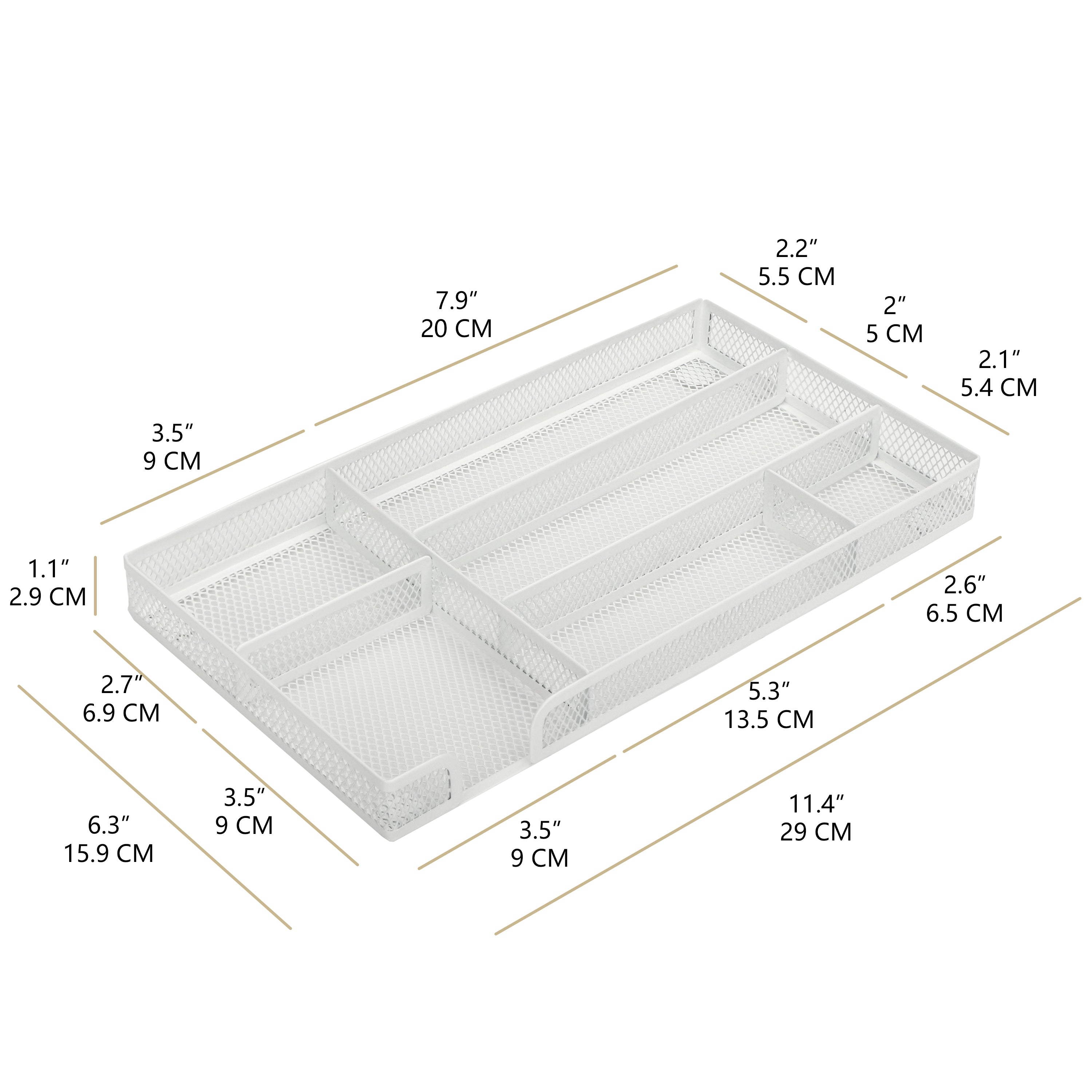 EXERZ Mesh Organiser Tray – Metal Desk Drawer Insert with 9 Compartments (White)
