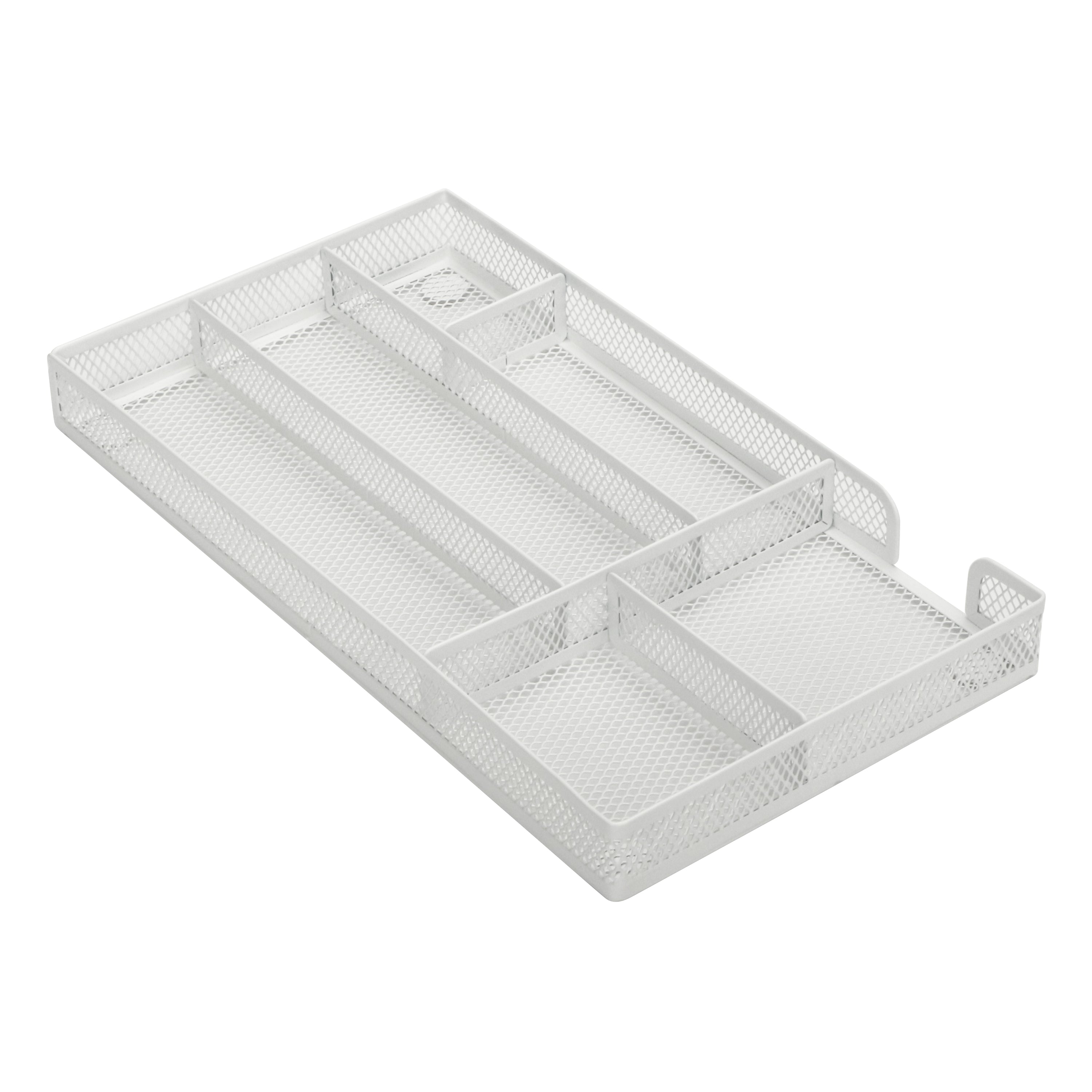 EXERZ Mesh Organiser Tray – Metal Desk Drawer Insert with 9 Compartments (White)