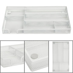 EXERZ Mesh Organiser Tray – Metal Desk Drawer Insert with 9 Compartments (White)